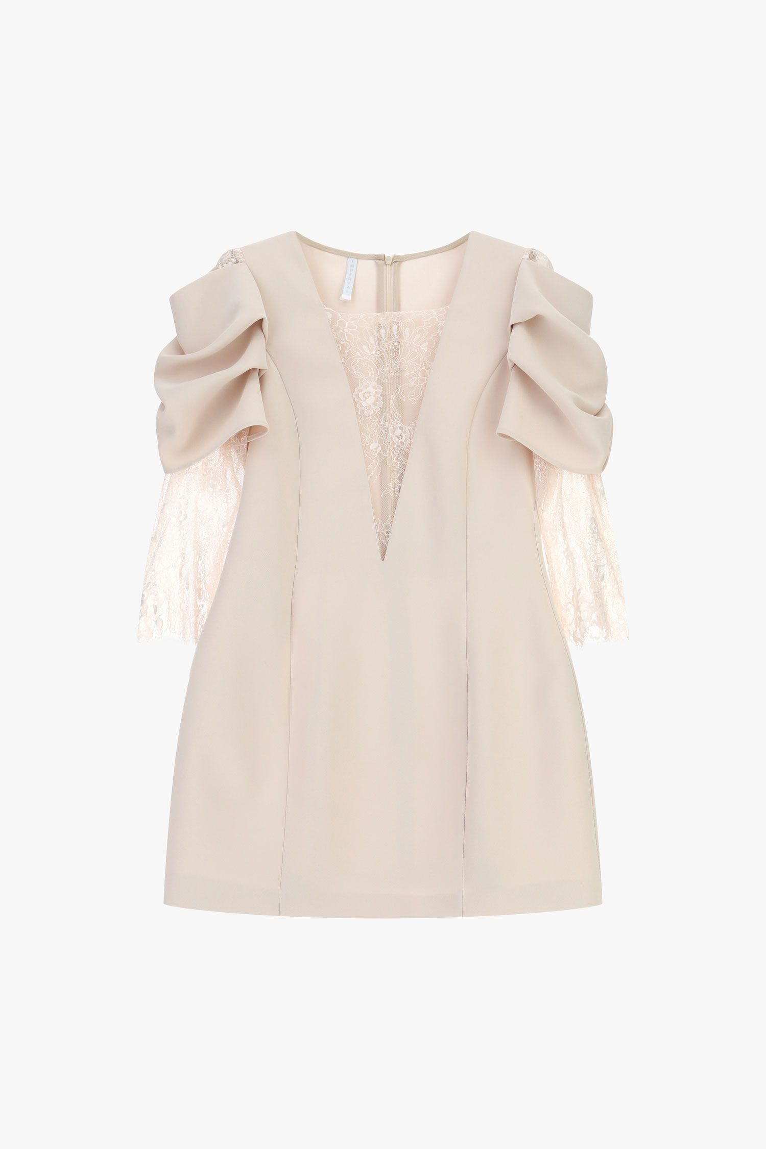 Abito corto con maniche a balze e inserti in pizzo Imperial