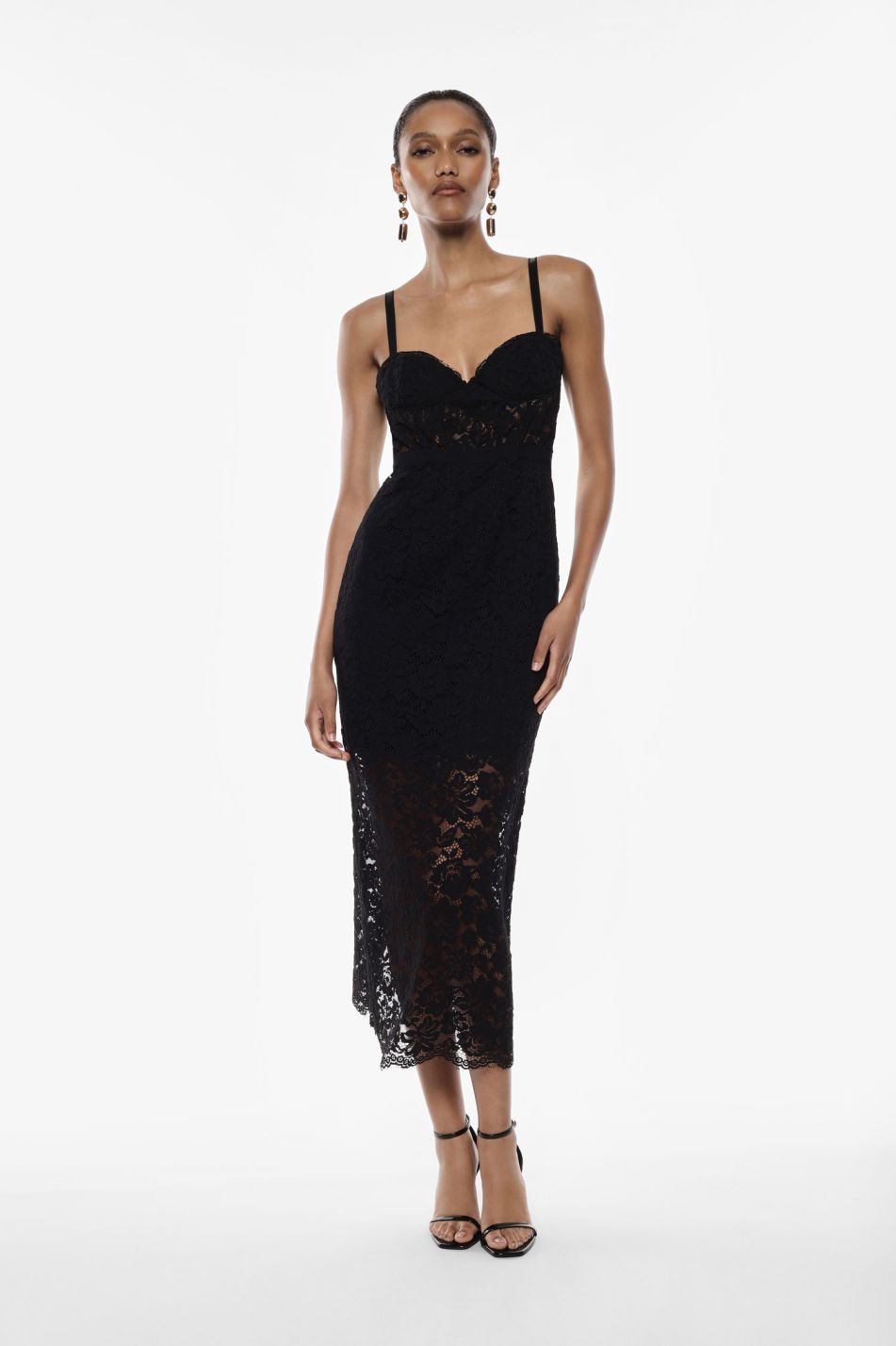 Abito midi in pizzo con spalline e scollo cuore Imperial