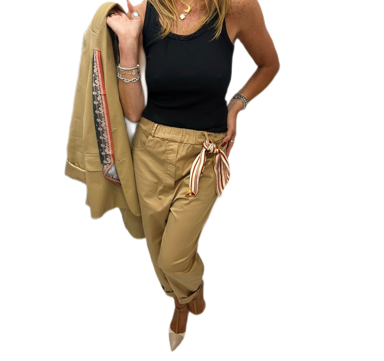 Pantalone dritto in cotone con foulard Dixie