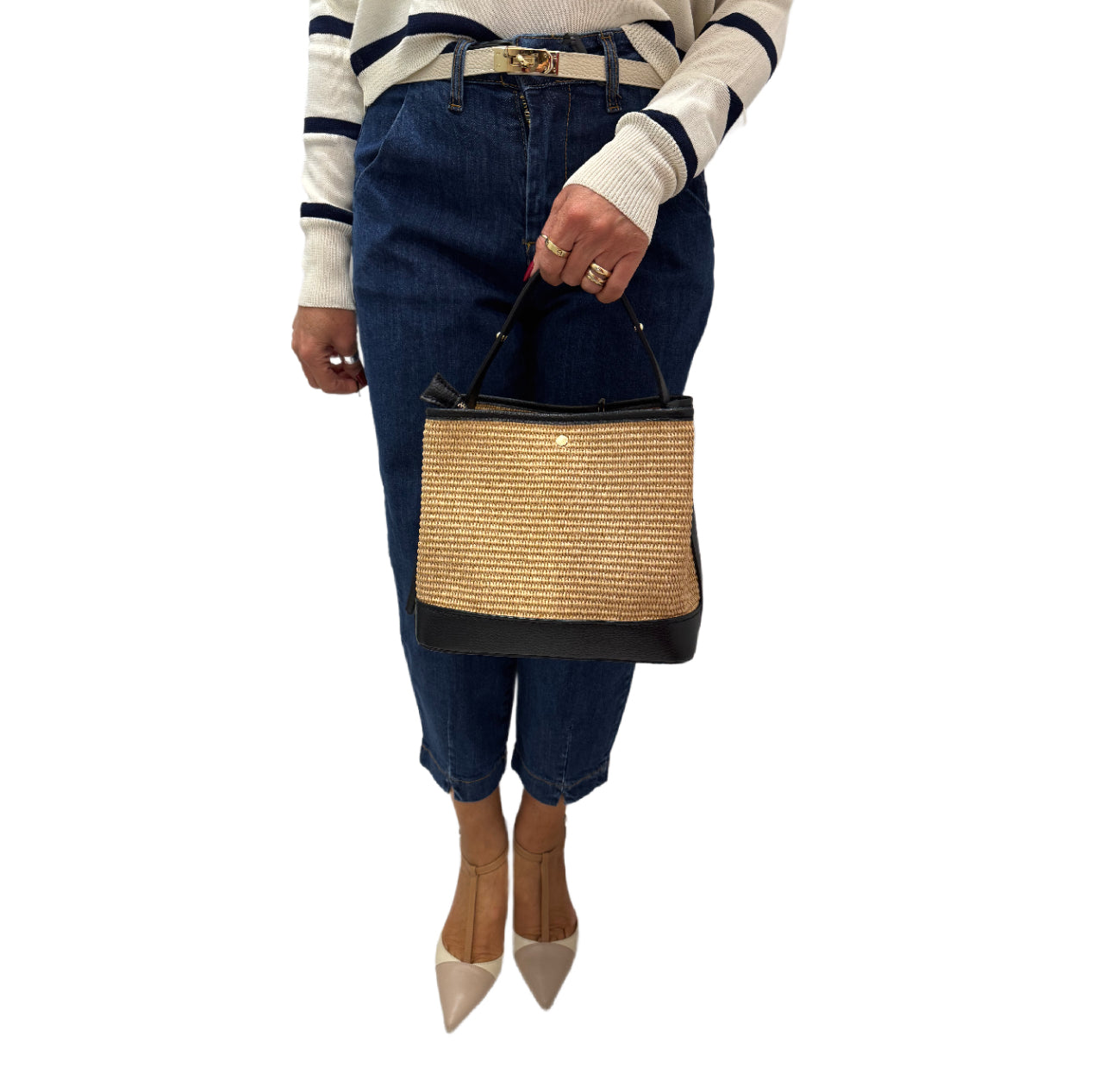 Borsa in rafia e pelle Emisphere