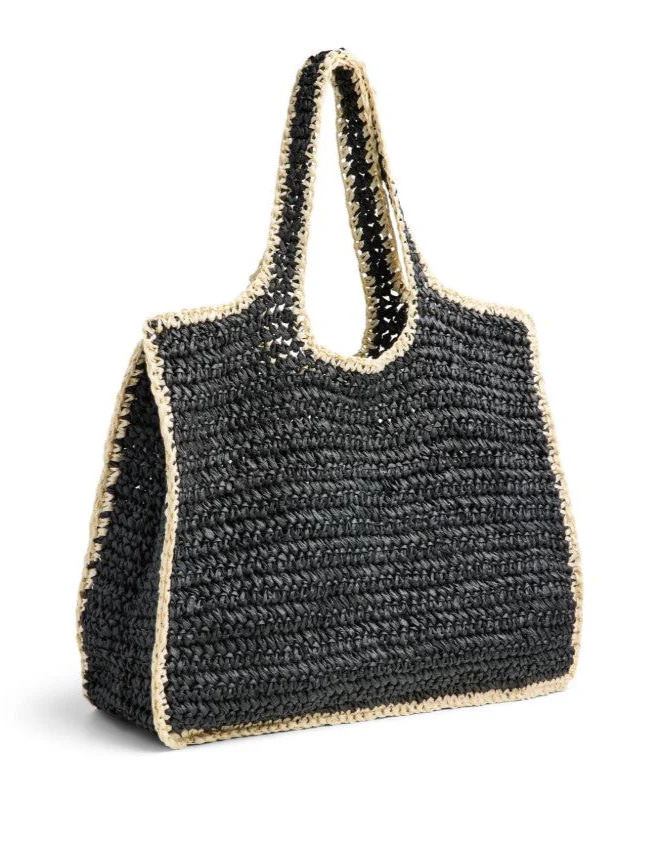 Shopper in pagliacarta con bordi a contrasto Pieces