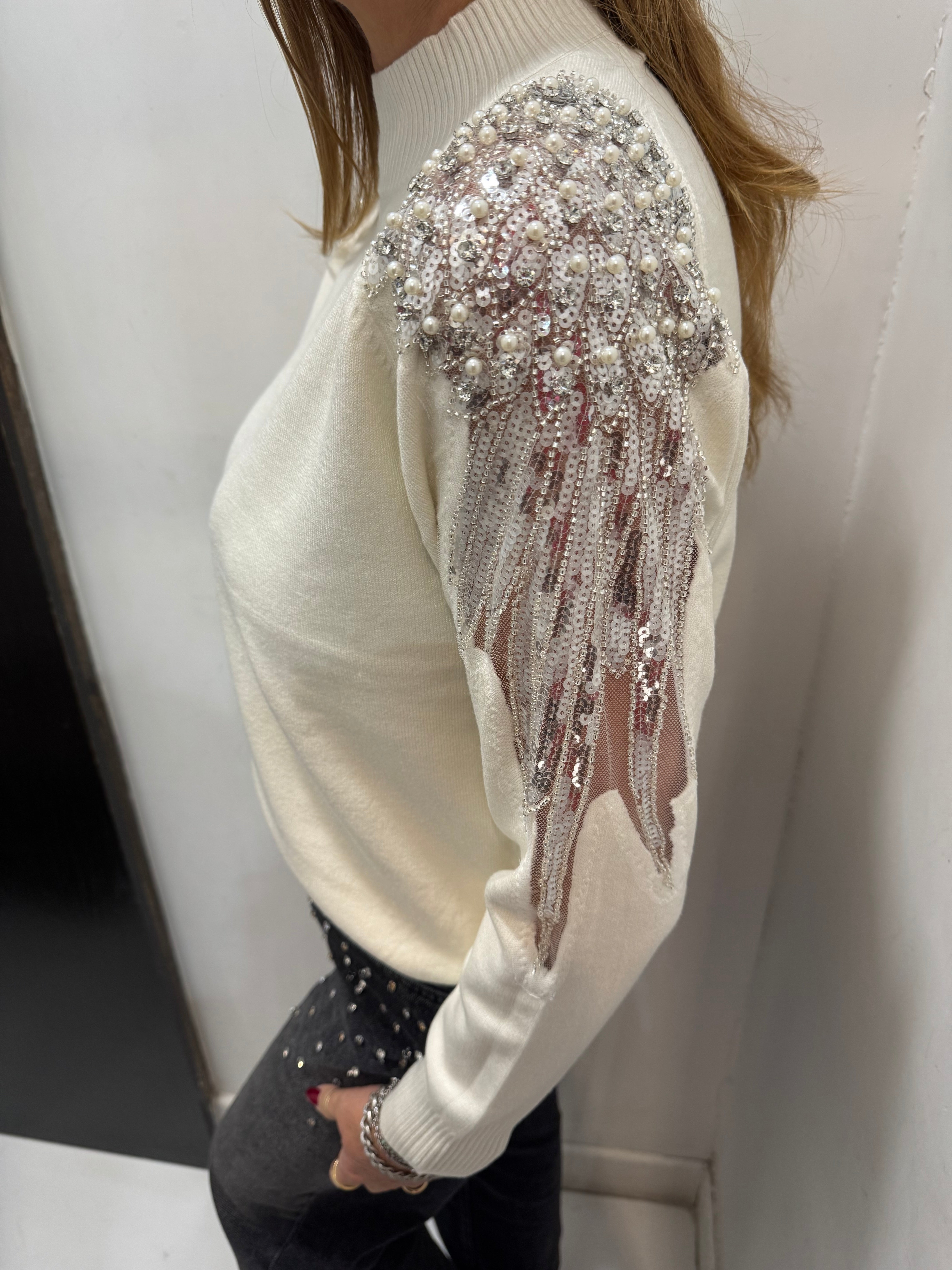 Maglia con applicazioni e paillettes sulle spalle Emisphere
