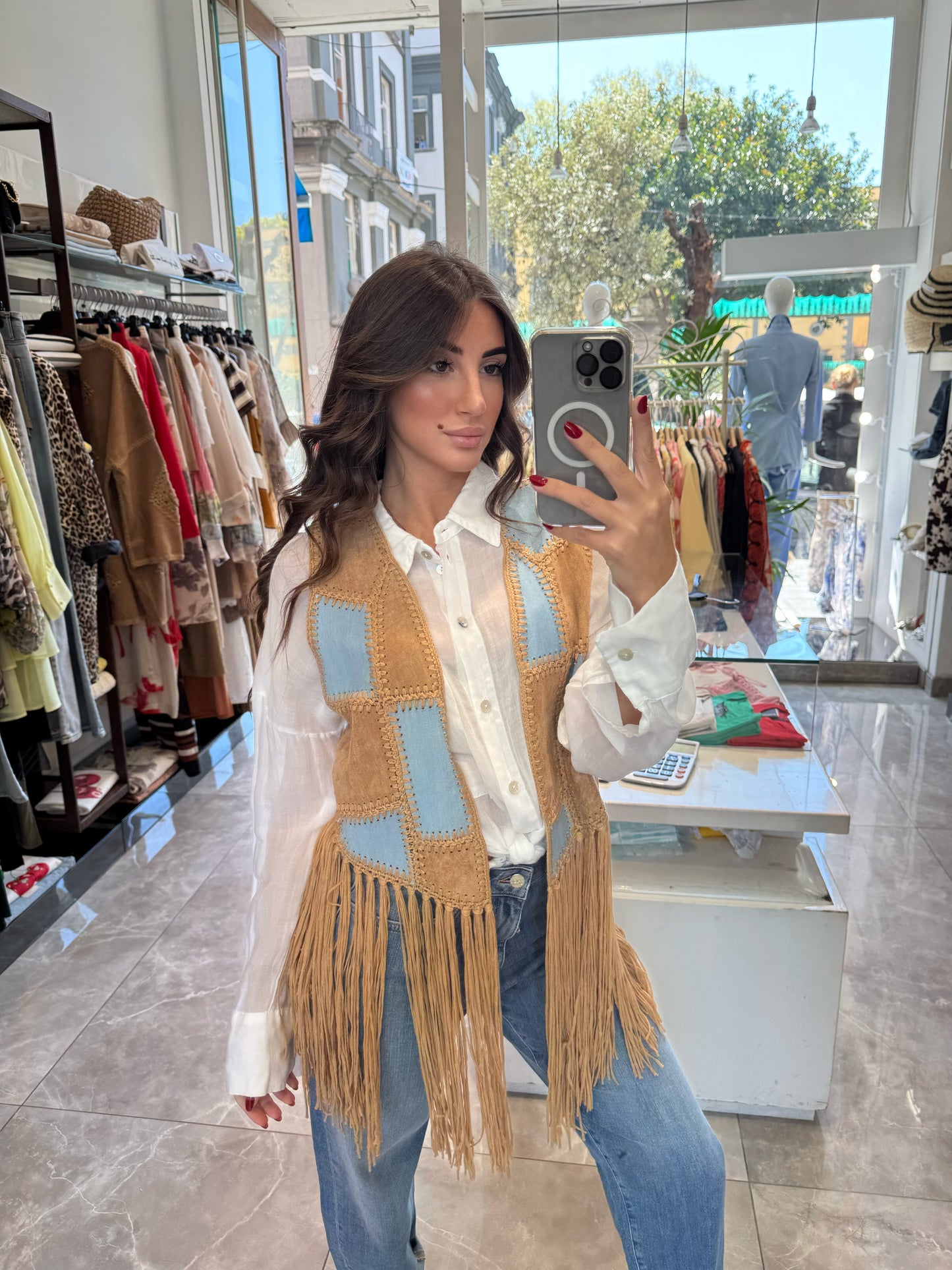 Gilet in ecodaino con frange Emisphere