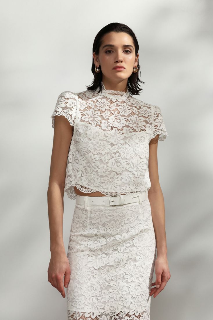 Top con maniche corte in pizzo Imperial