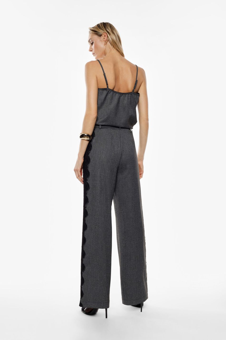 Pantalone palazzo vita alta con inserti in pizzo laterali Imperial