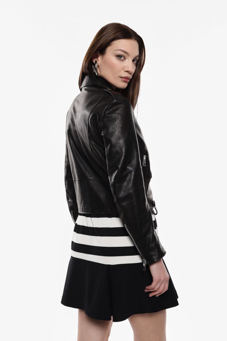 Giubbotto biker in pelle con zip Imperial