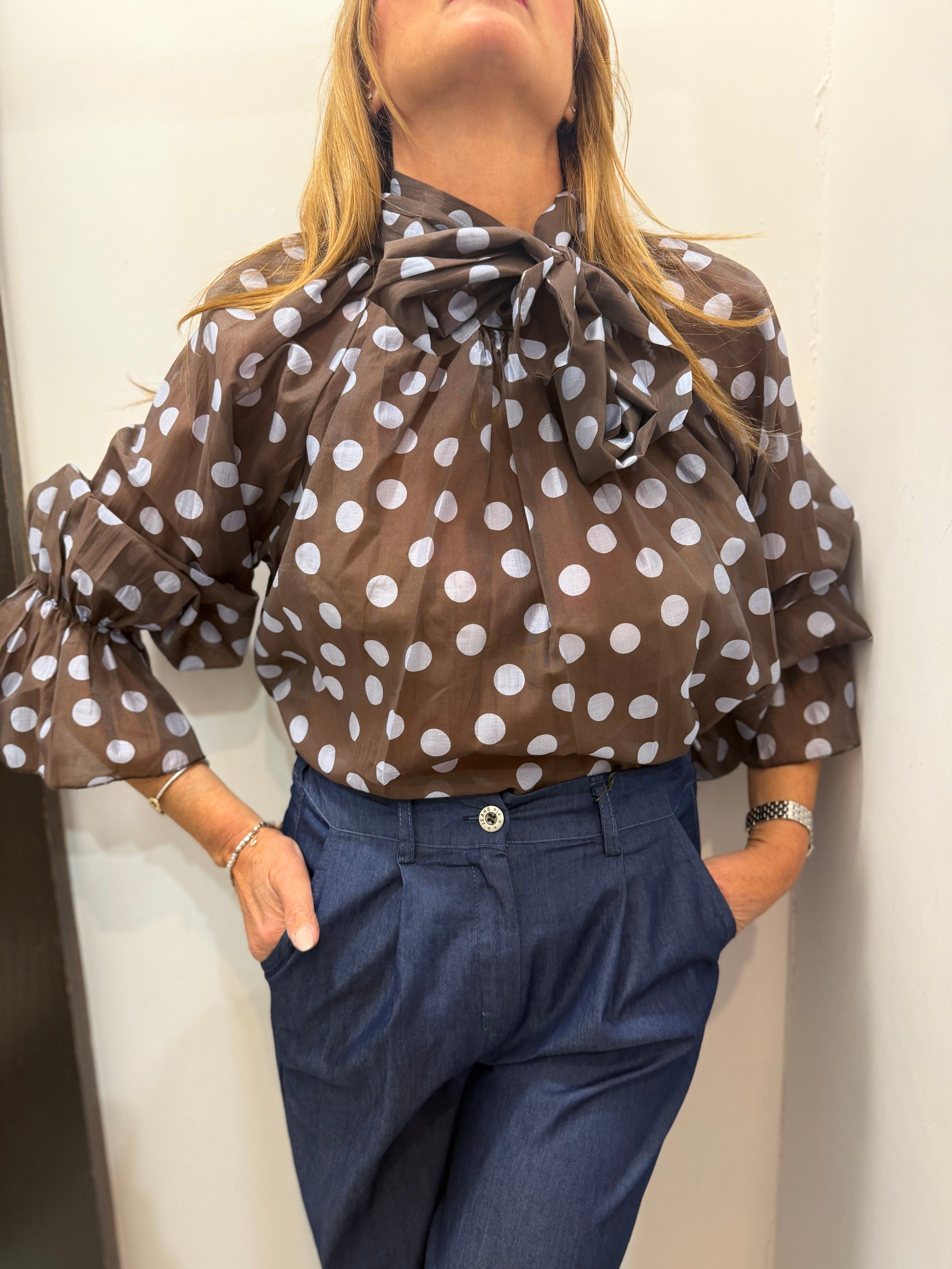 Camicia con pois e manica a sbuffo Emisphere