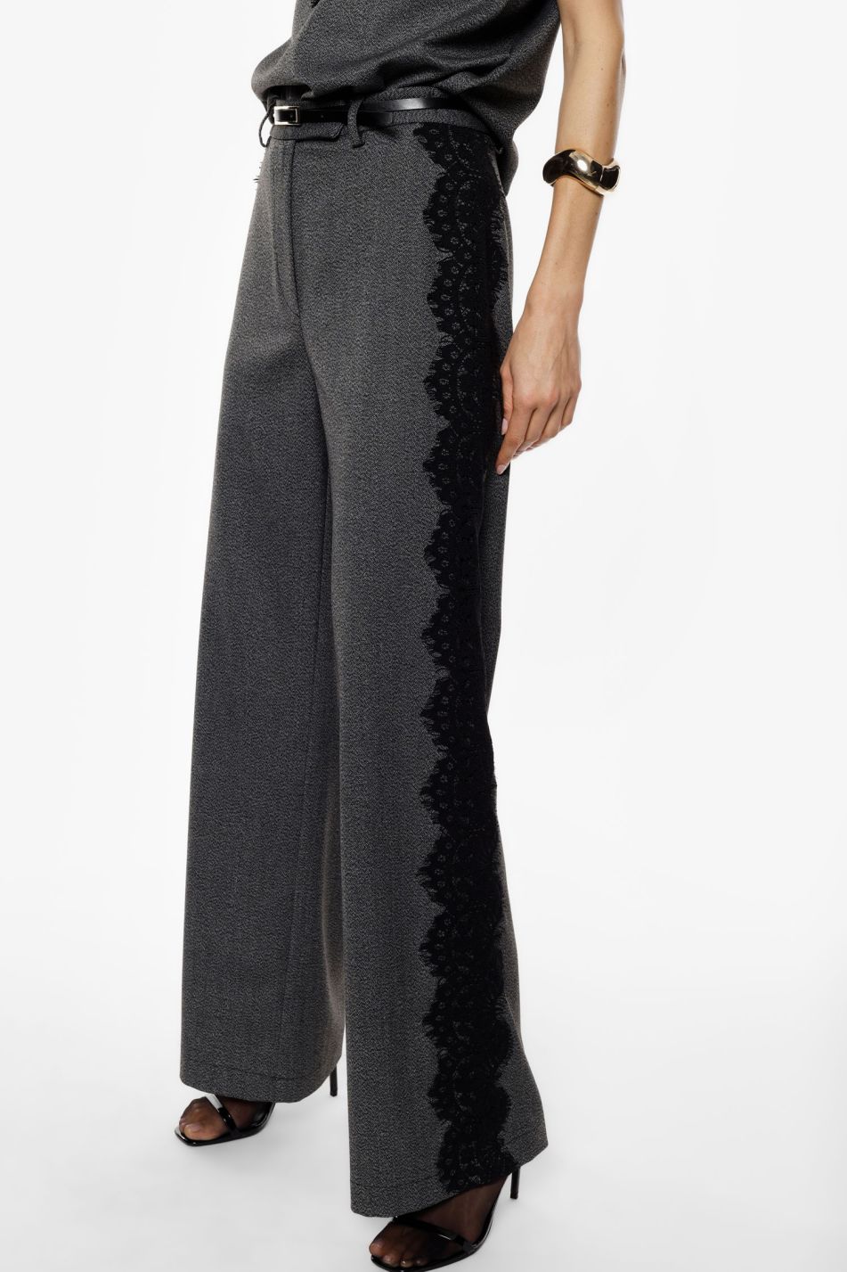 Pantalone palazzo vita alta con inserti in pizzo laterali Imperial