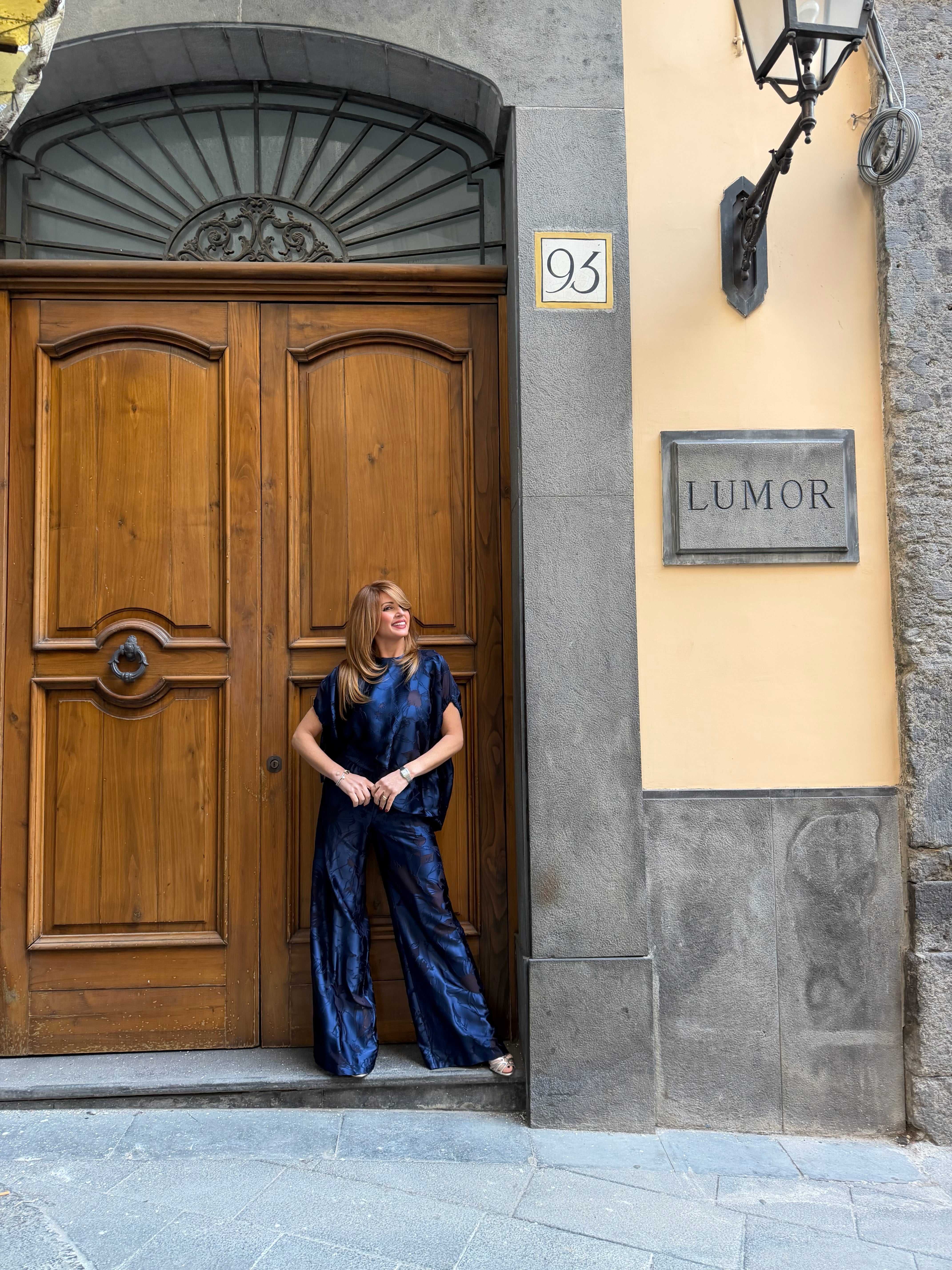 Pantalone gamba larga floreale in raso Icona