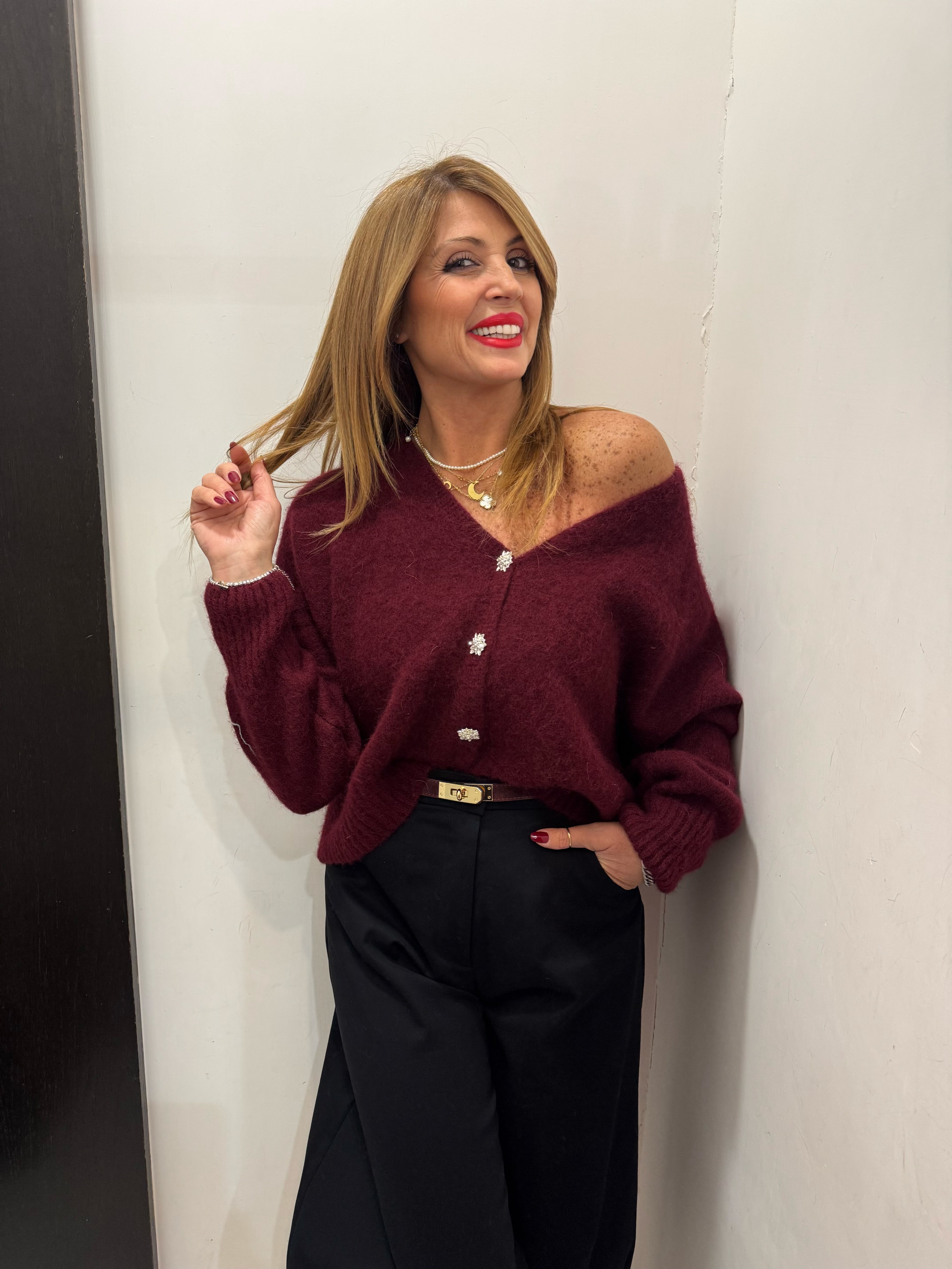 Cardigan in misto alpaca e bottoni gioiello Emisphere