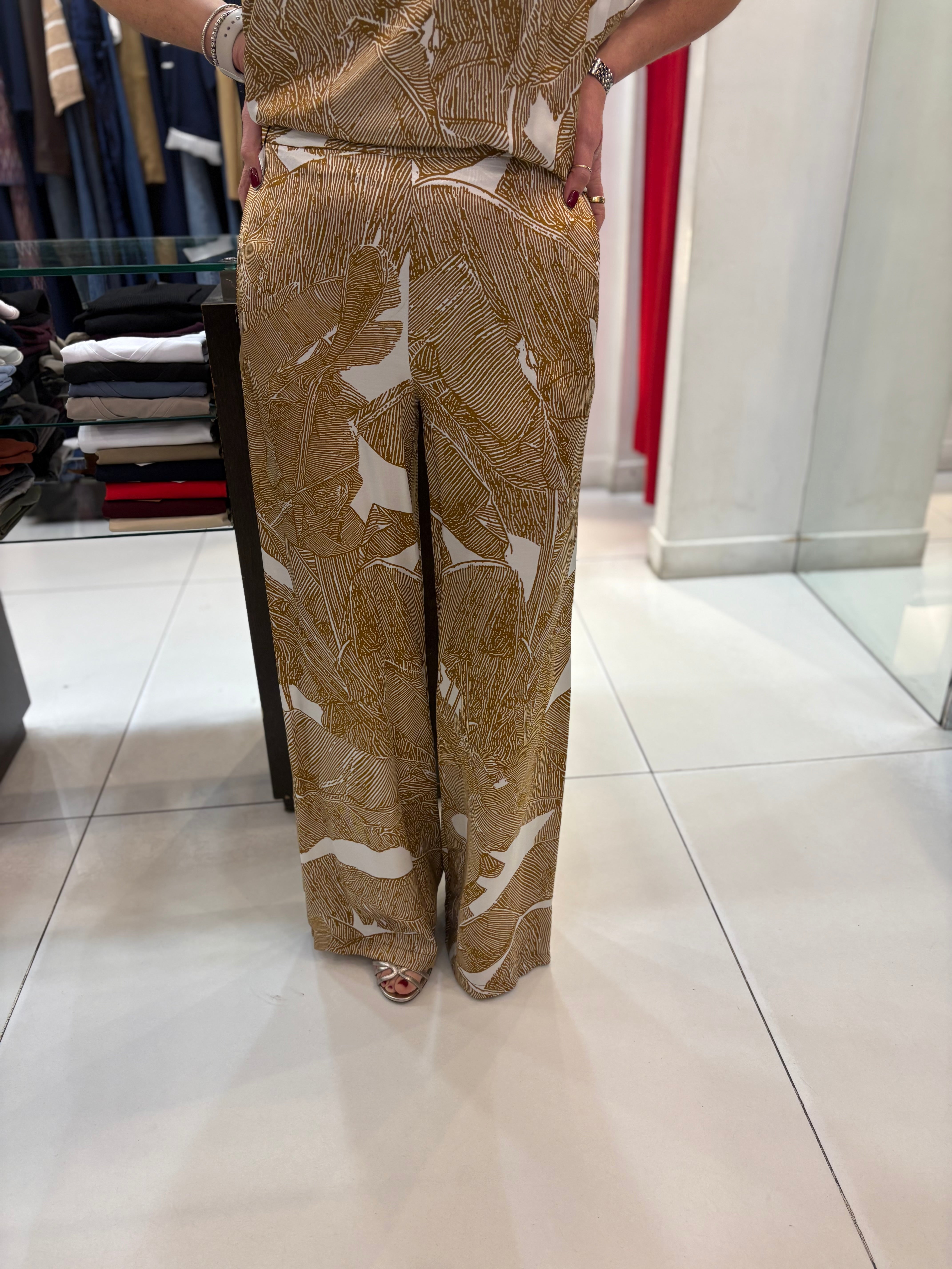 Pantalone stampa botanica con elastico sul retro Kaos Donna