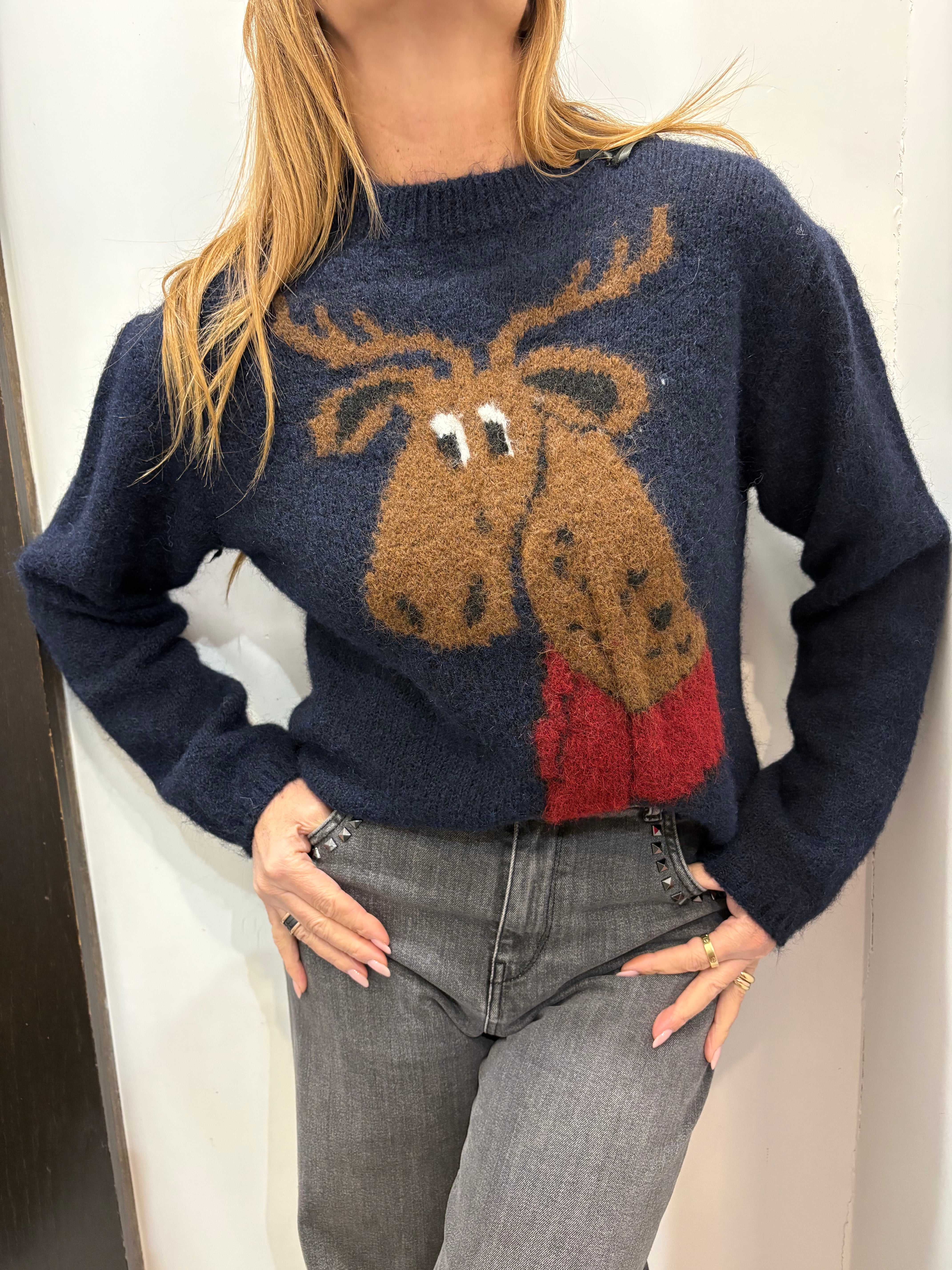 Maglia “Winter Moose” con ricamo alce e sciarpa
Emisphere