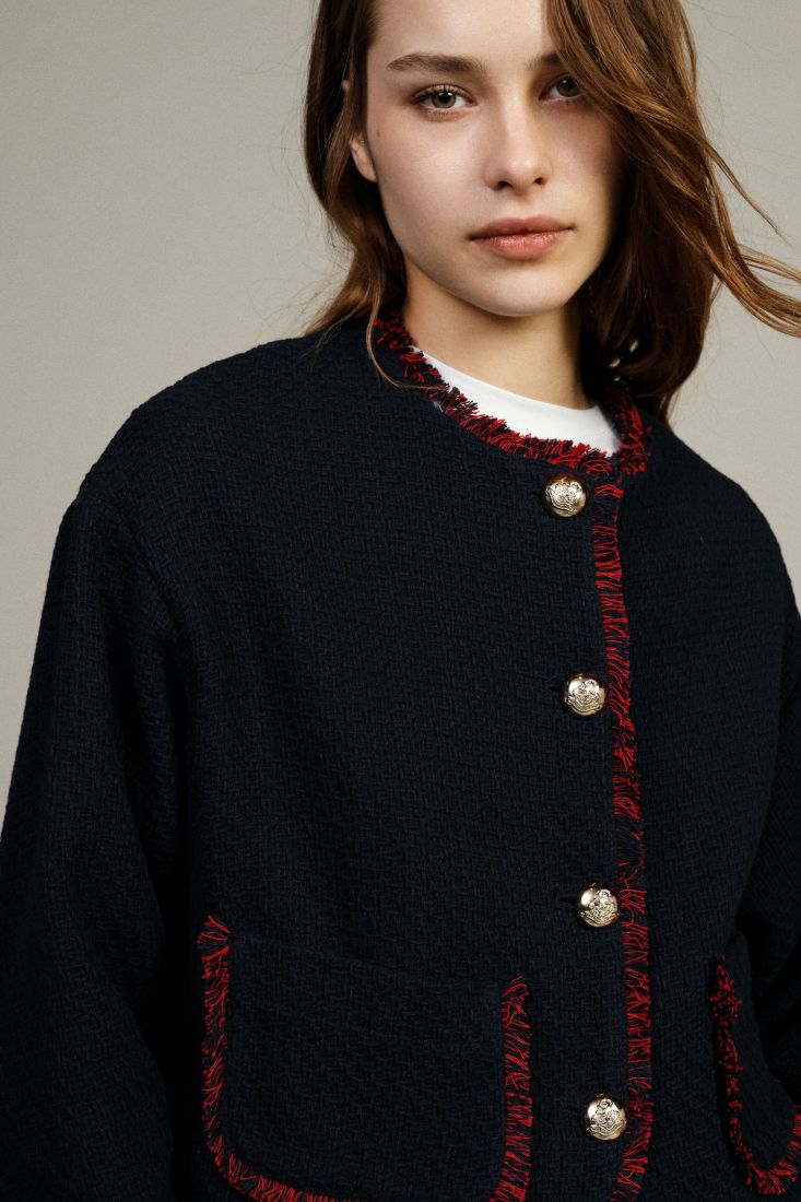Giacca tweed corta con profili sfrangiati Dixie