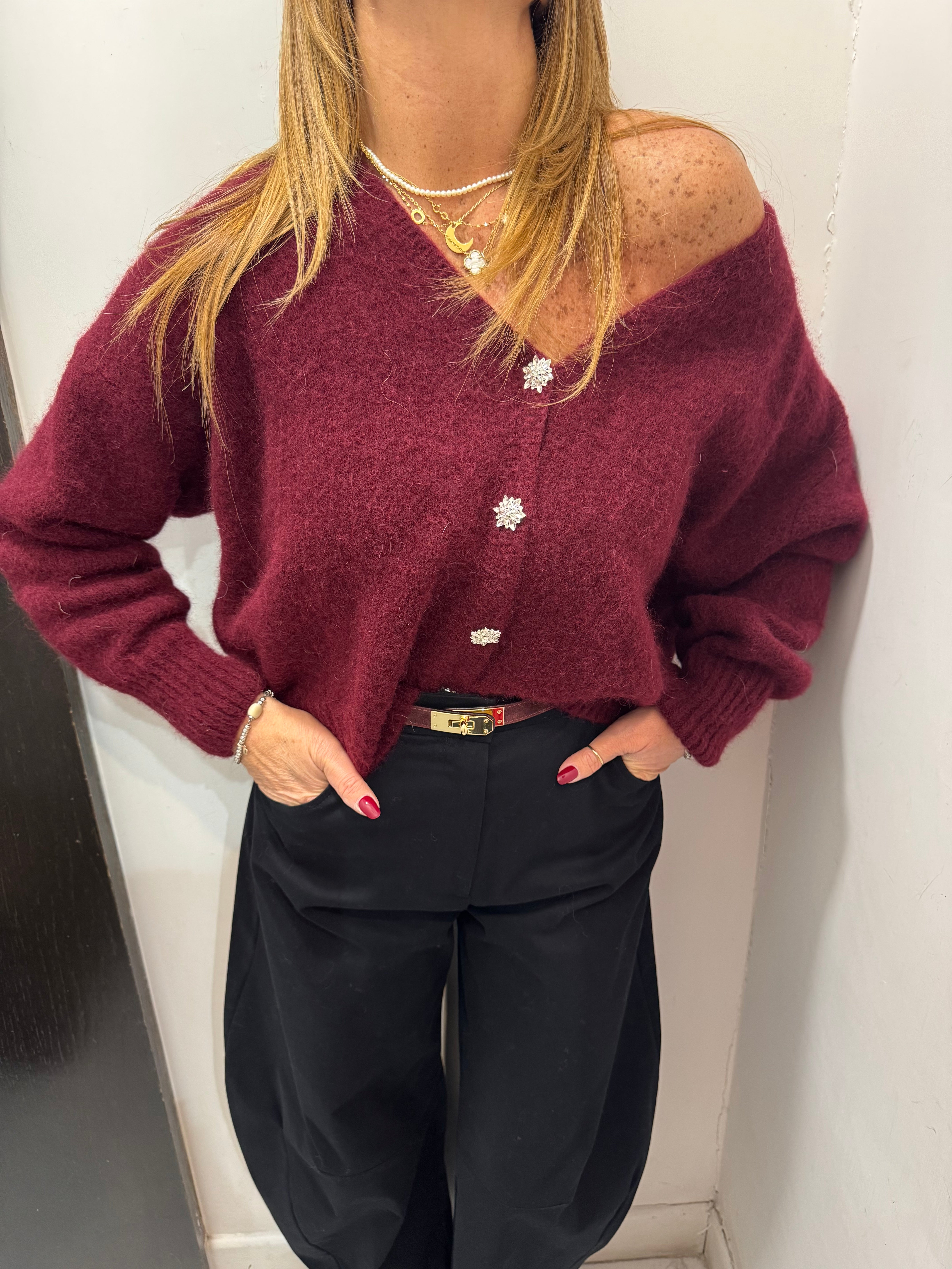 Cardigan in misto alpaca e bottoni gioiello Emisphere