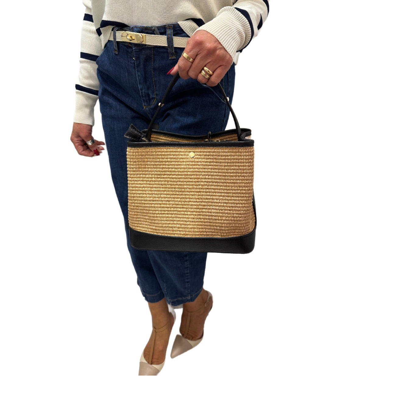 Borsa in rafia e pelle Emisphere