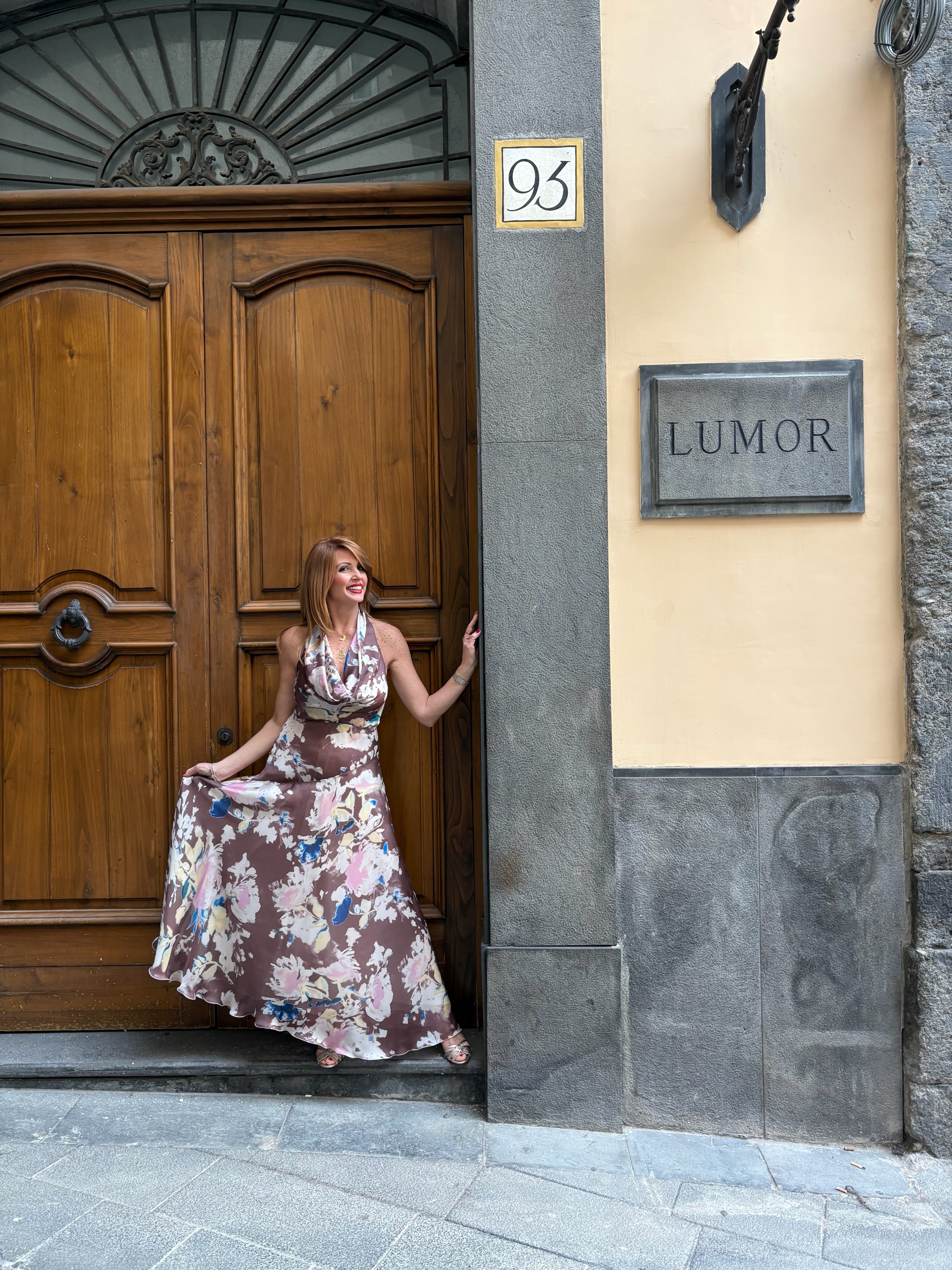 Abito in chiffon stampato con scollo gronda Hanita