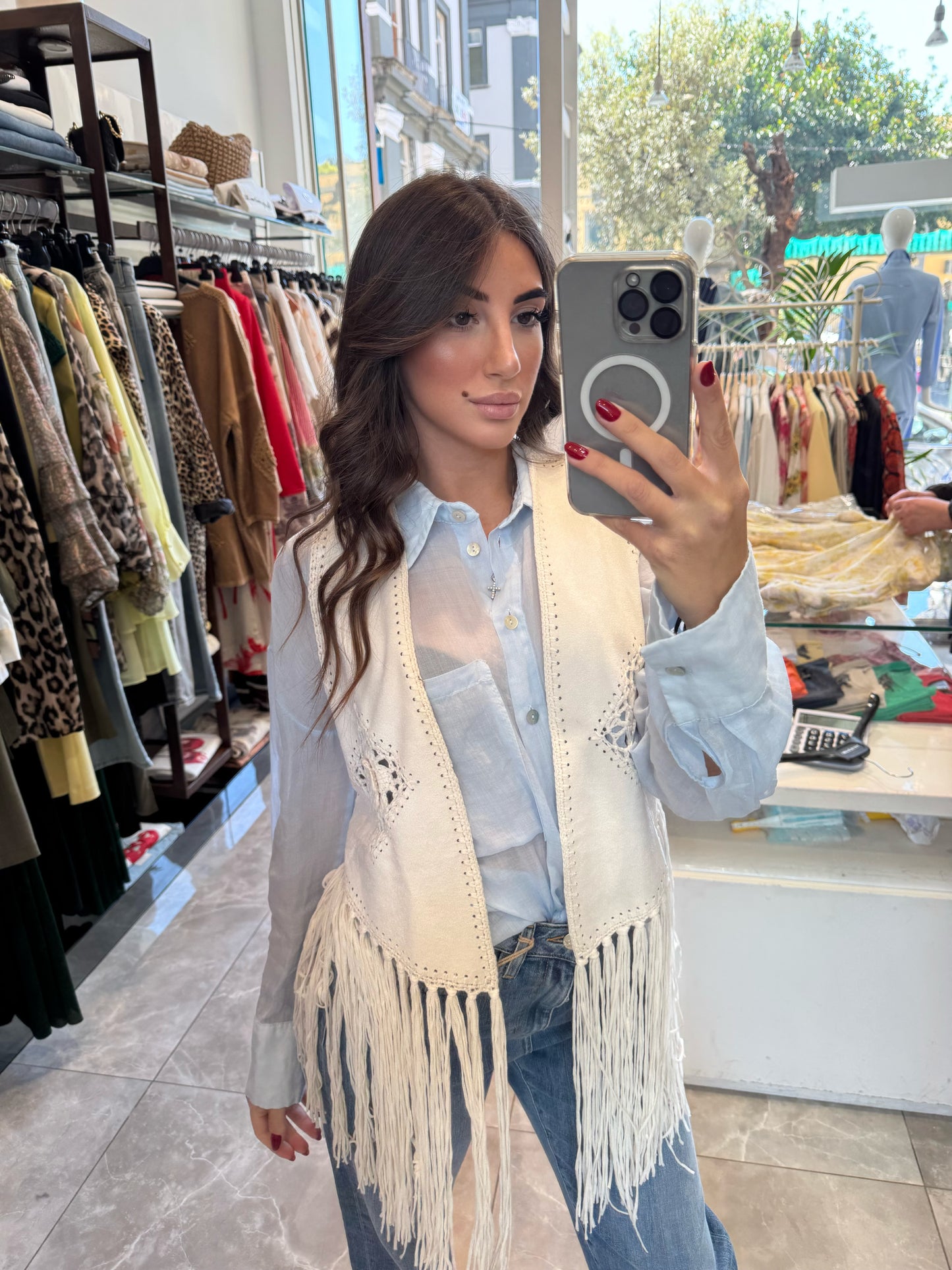Gilet in ecodaino con frange Emisphere