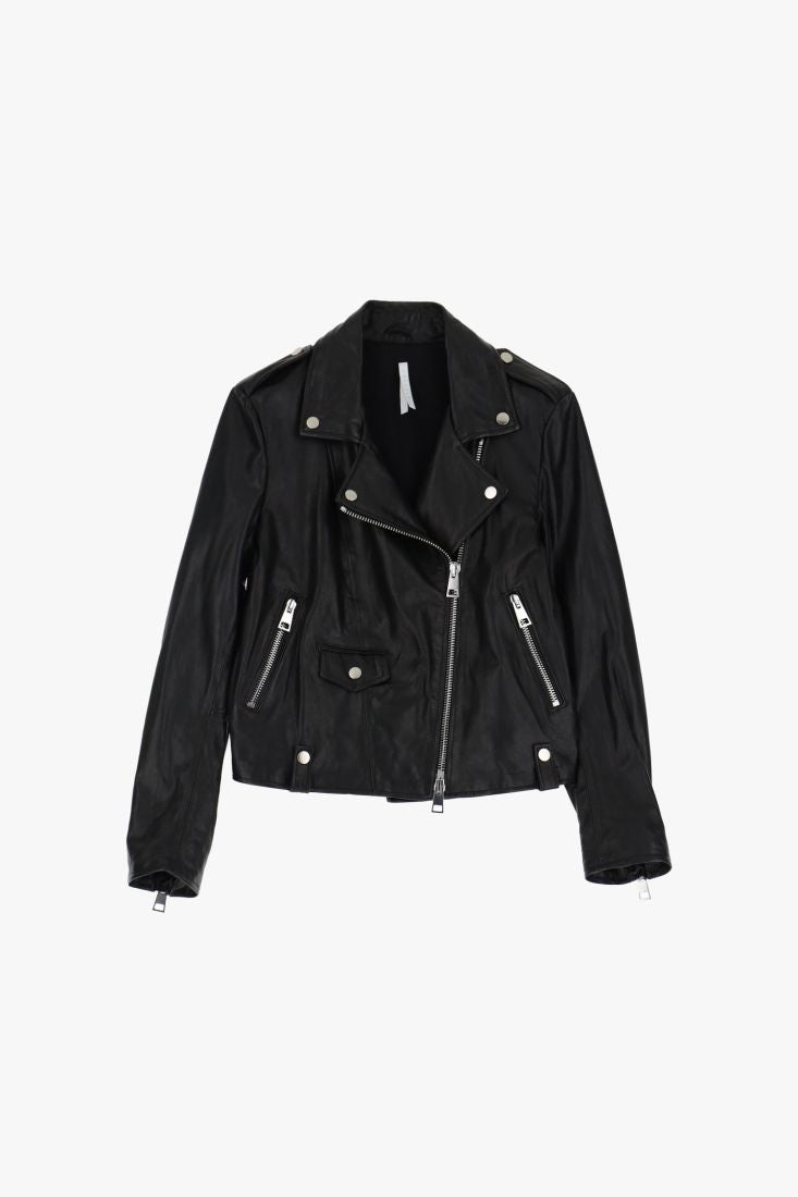Giubbotto biker in pelle con zip Imperial