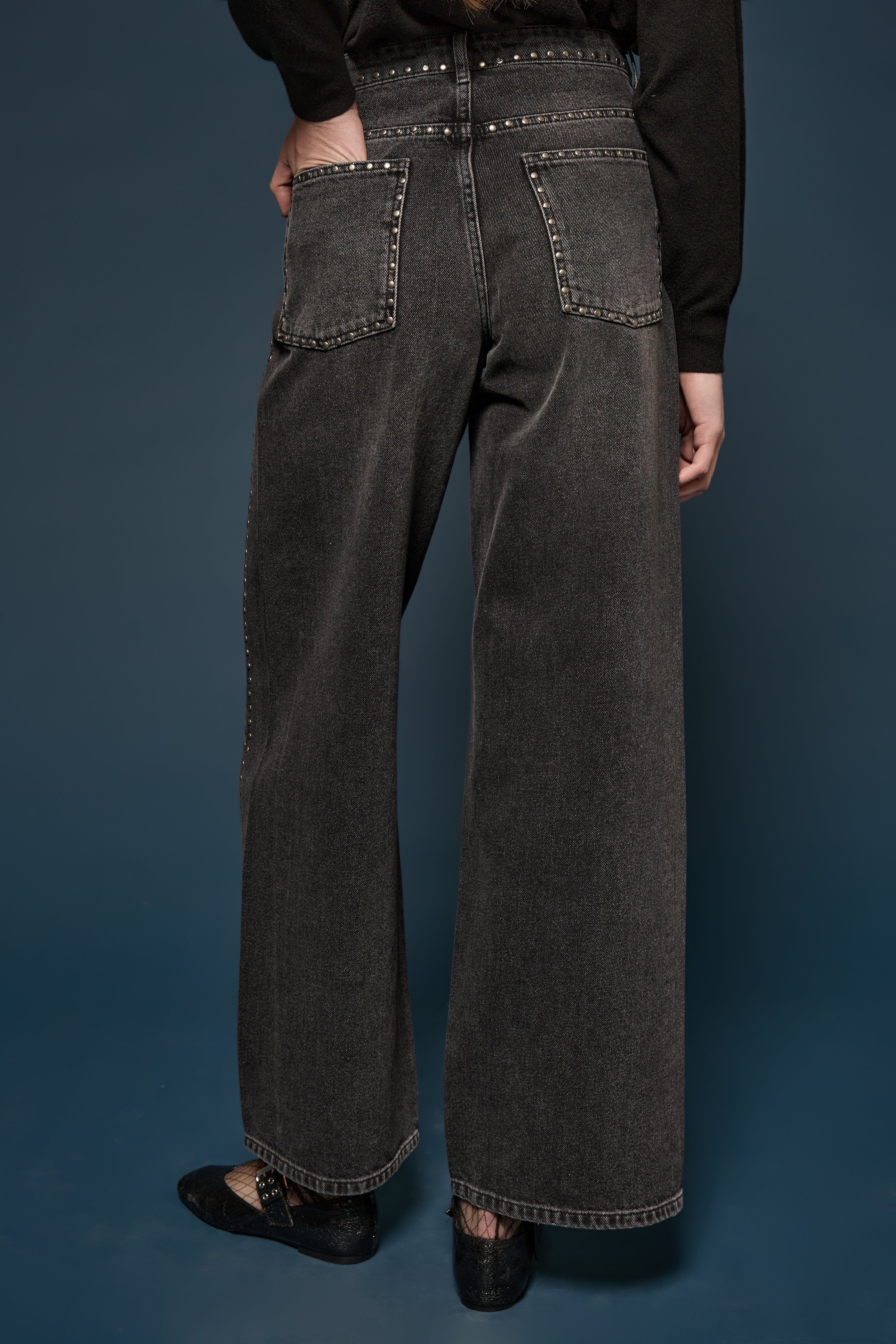 Jeans wide leg nero con borchie Kaos Denim