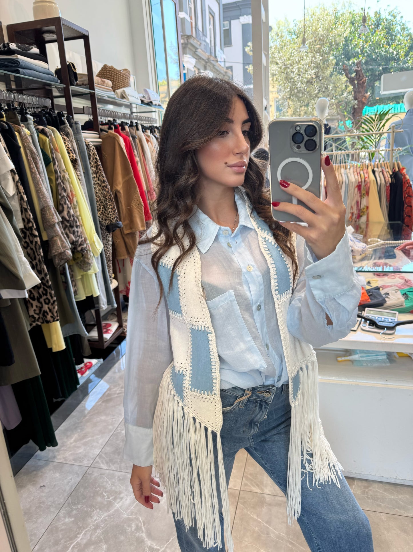 Gilet in ecodaino con frange Emisphere