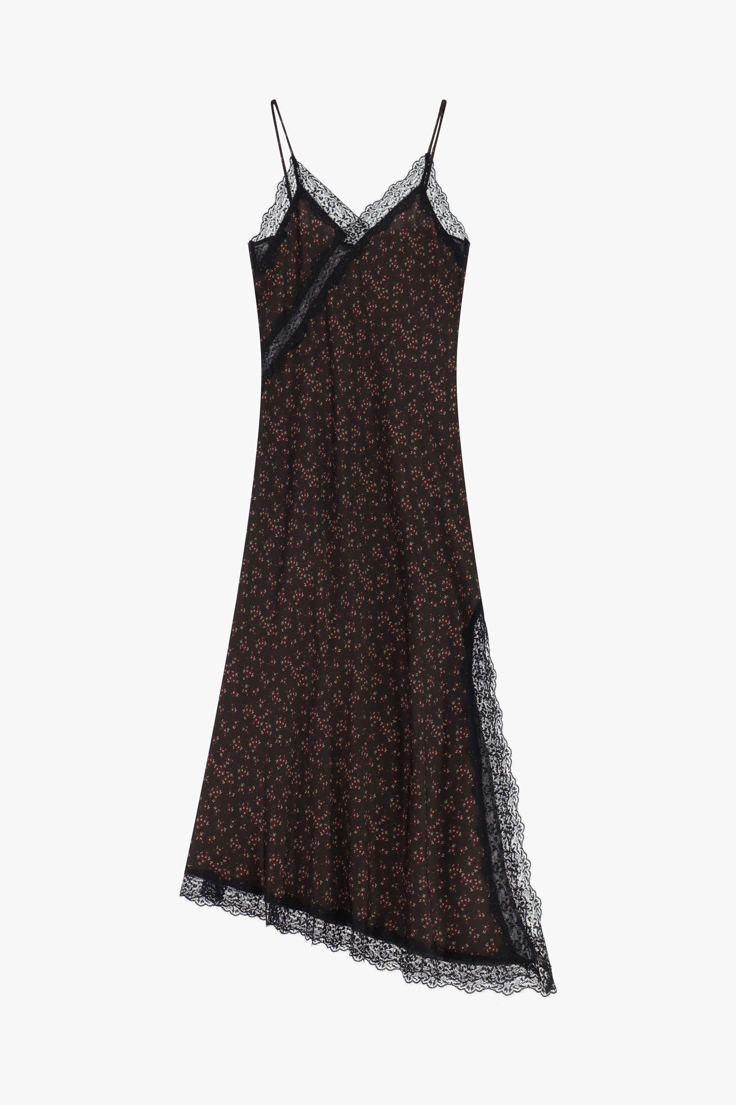 Abito lungo stampa microfiore con pizzo asimmetrico Imperial