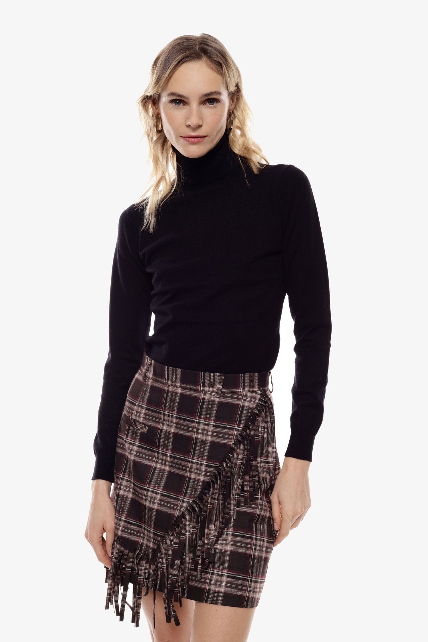 Gonna corta a portafoglio con frange e motivo tartan Imperial