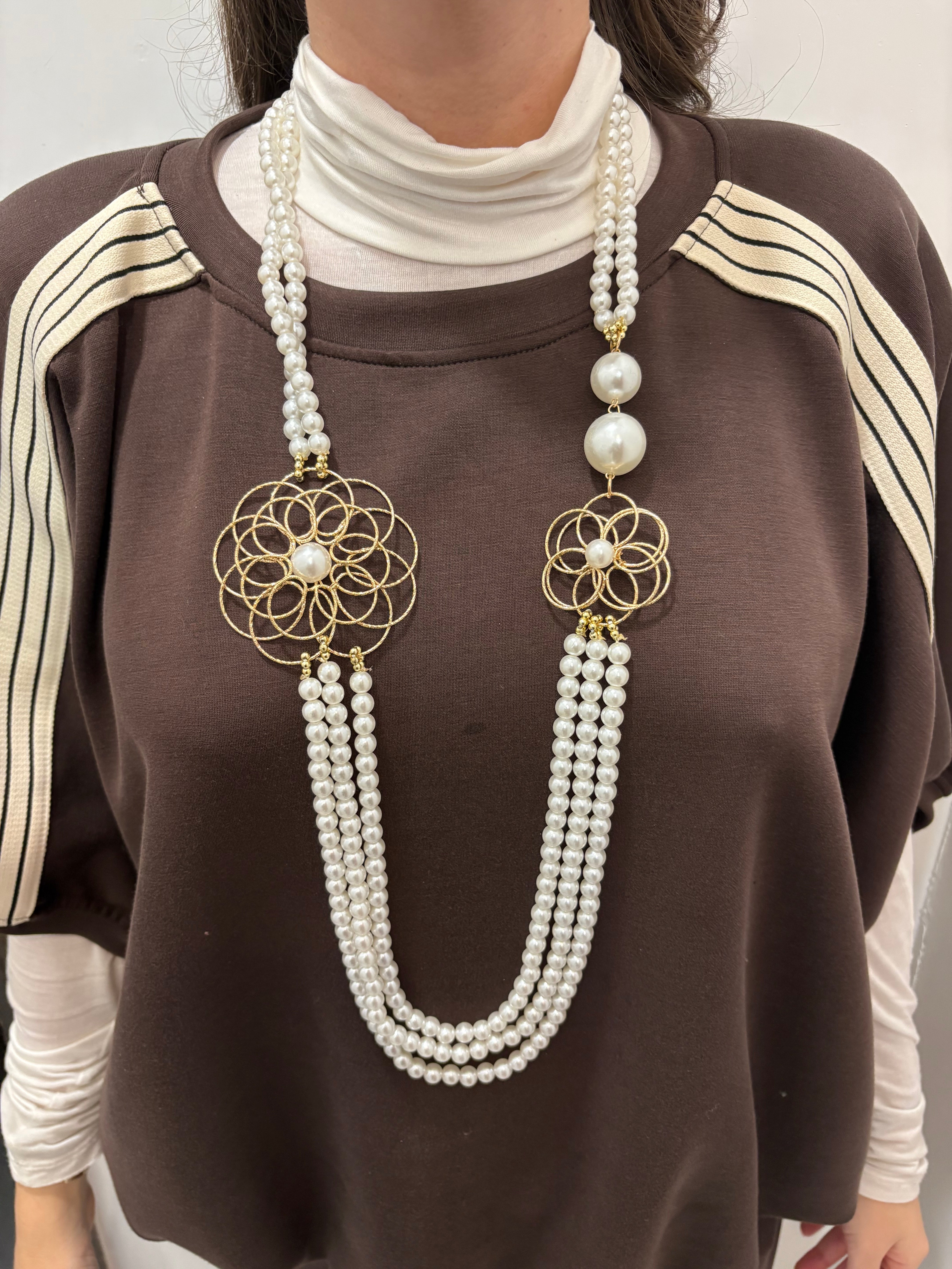 Maxi collana a tre fili con elementi scultorei Emisphere