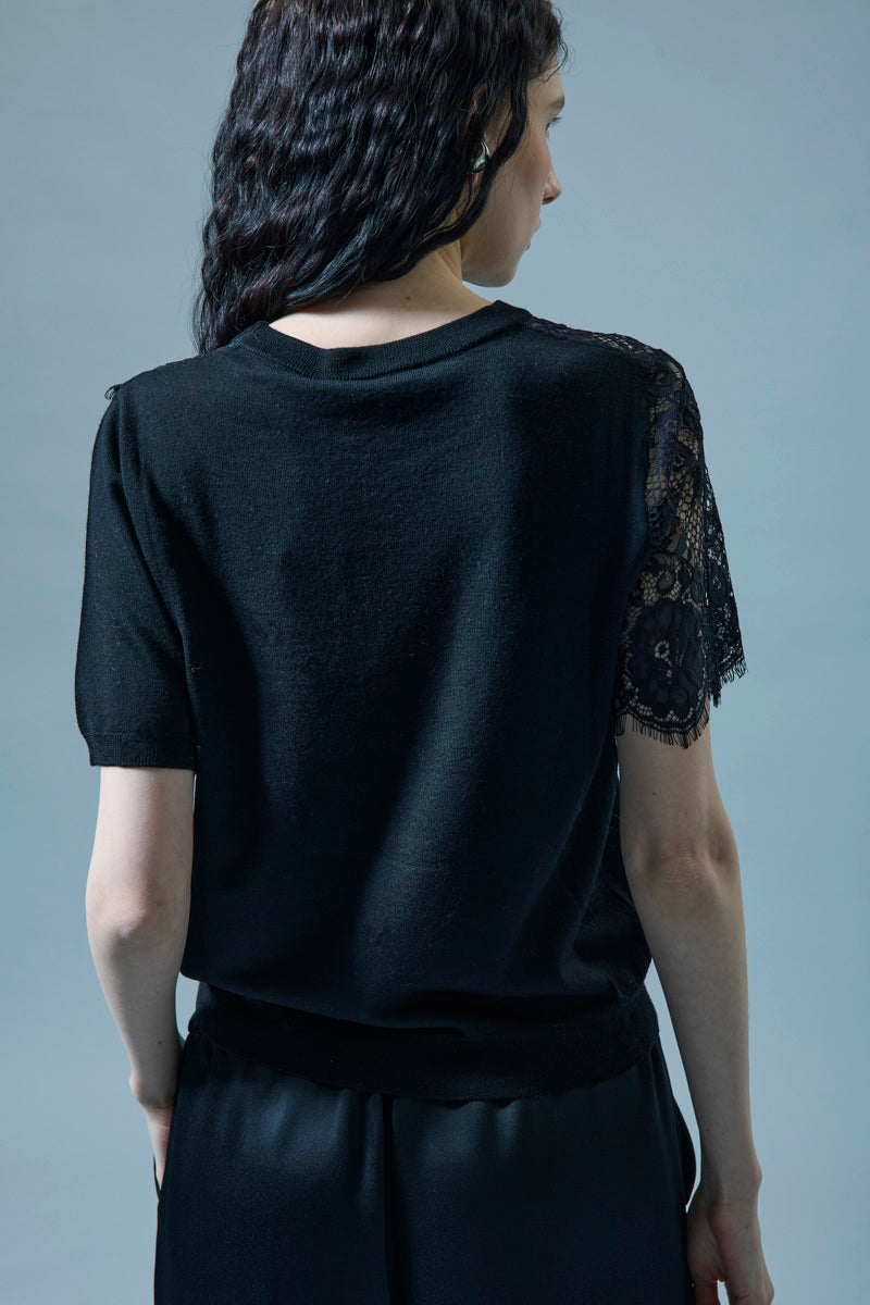 Maglia in Misto Lana con Inserti in Pizzo Icona