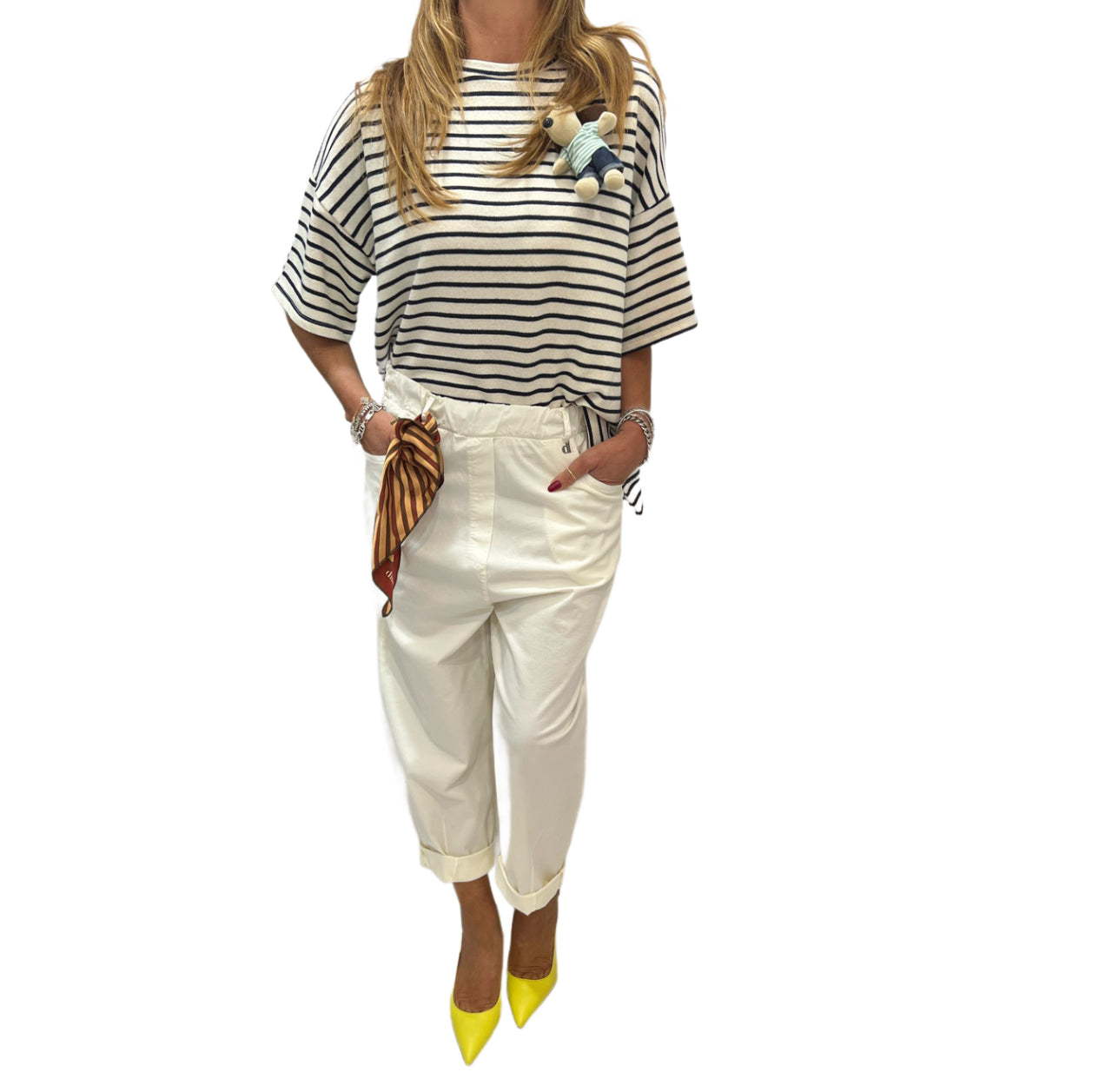 Pantalone dritto in cotone con foulard Dixie