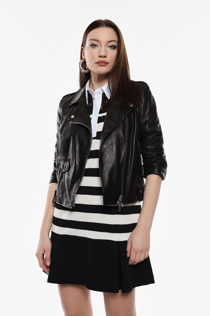 Giubbotto biker in pelle con zip Imperial