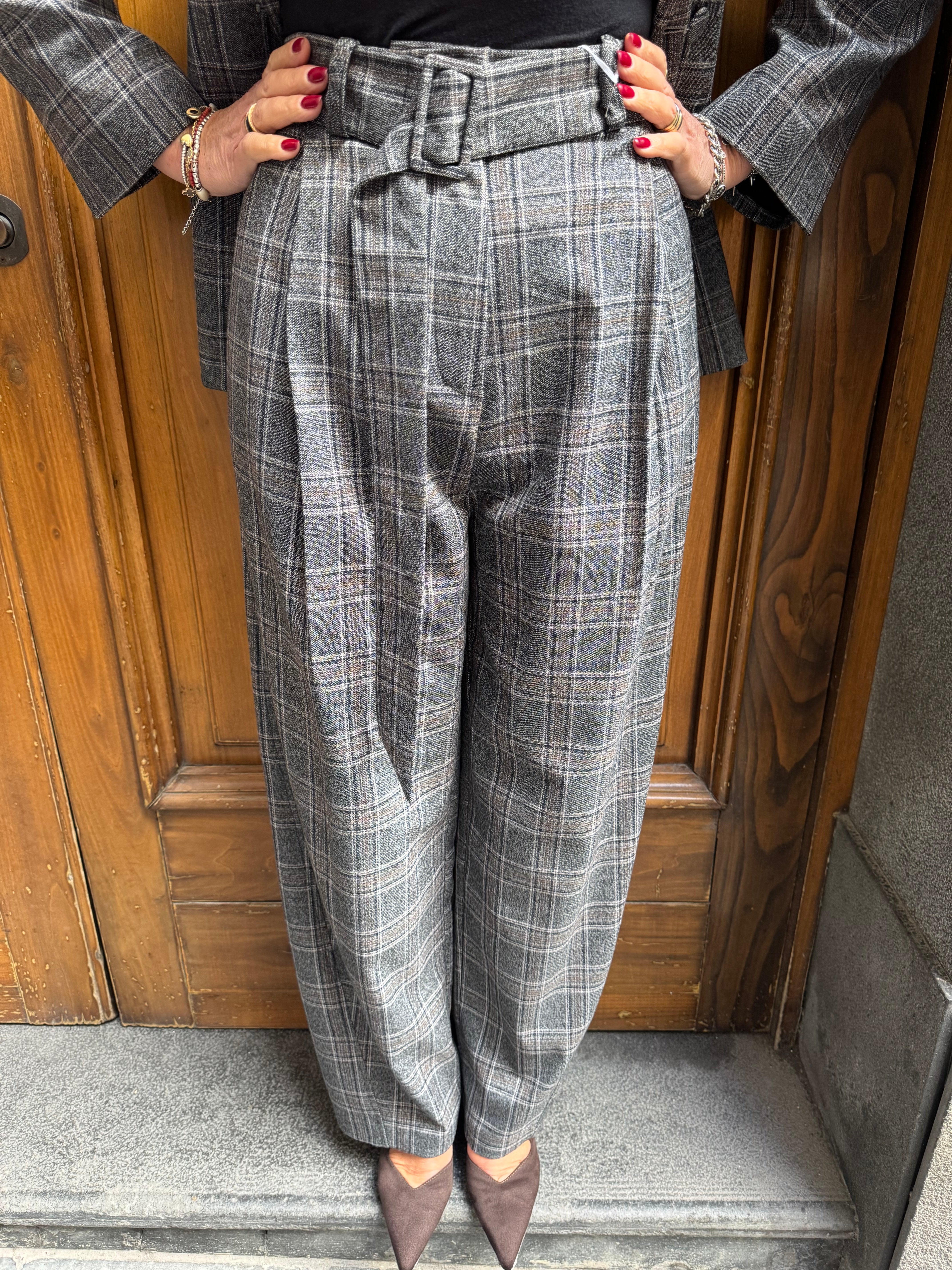 Pantalone in check con cintura Imperial