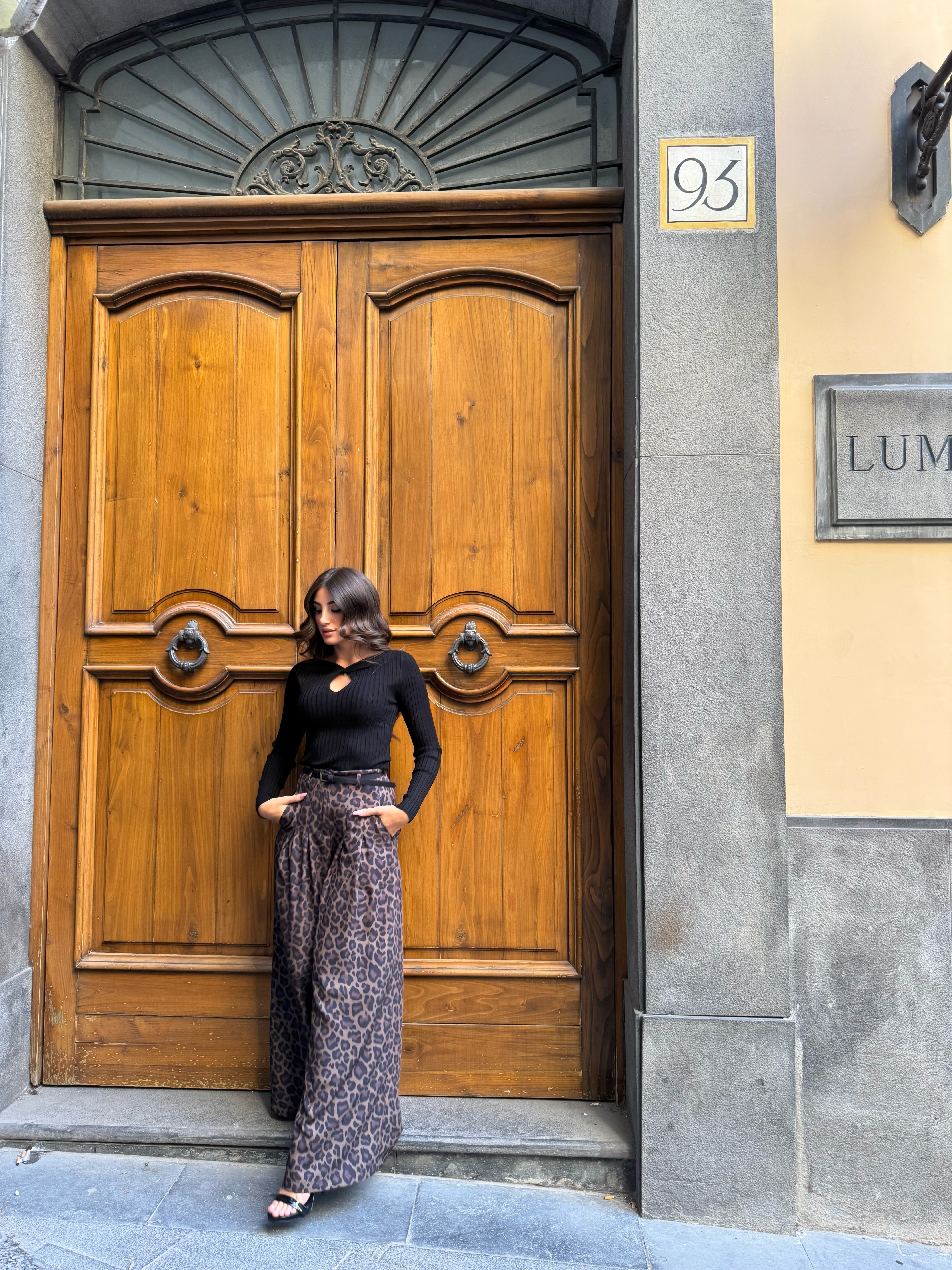 Pantaloni ampi vita alta stampati Imperial