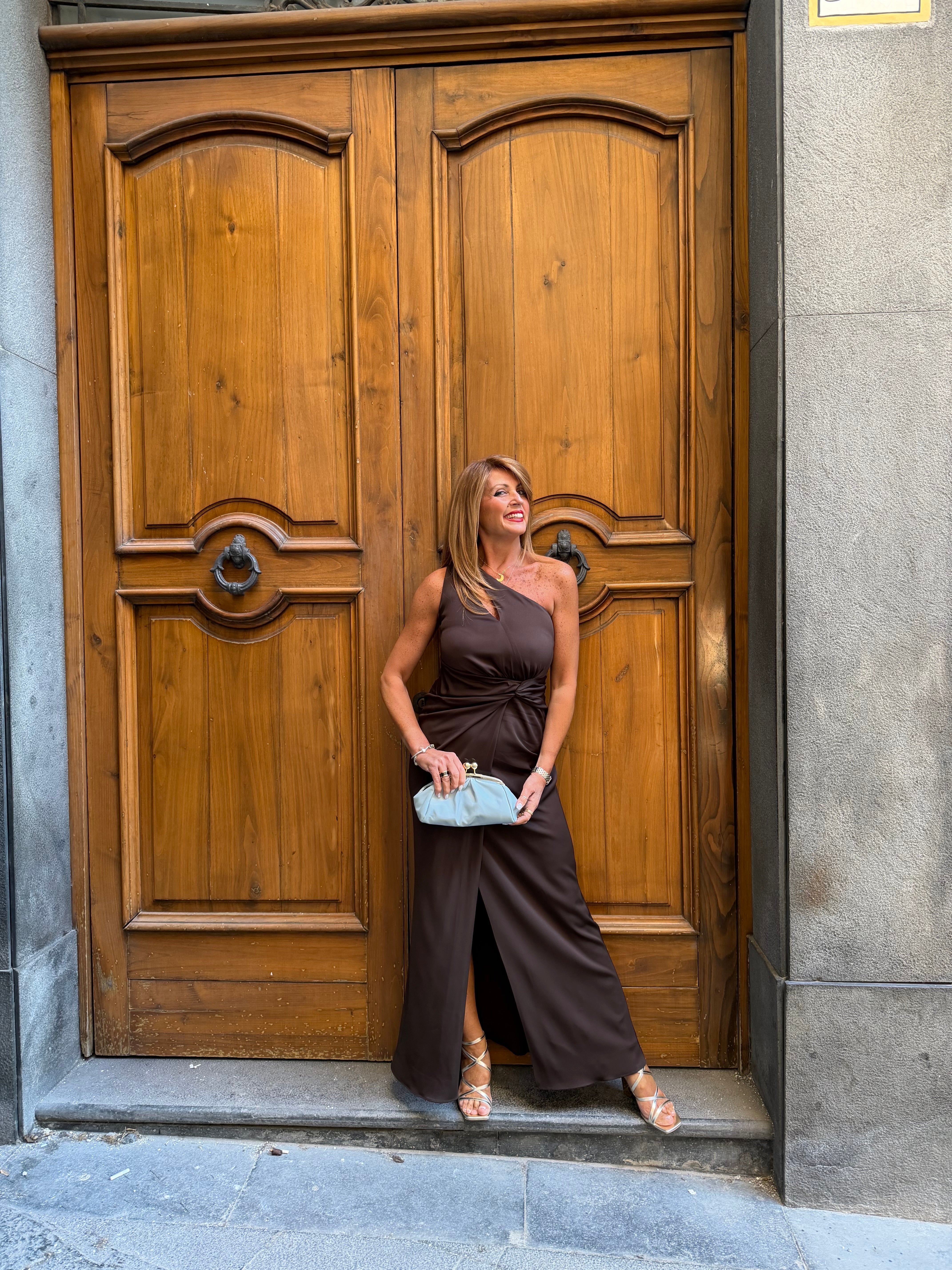 Abito lungo monospalla in viscosa elastica Hanita