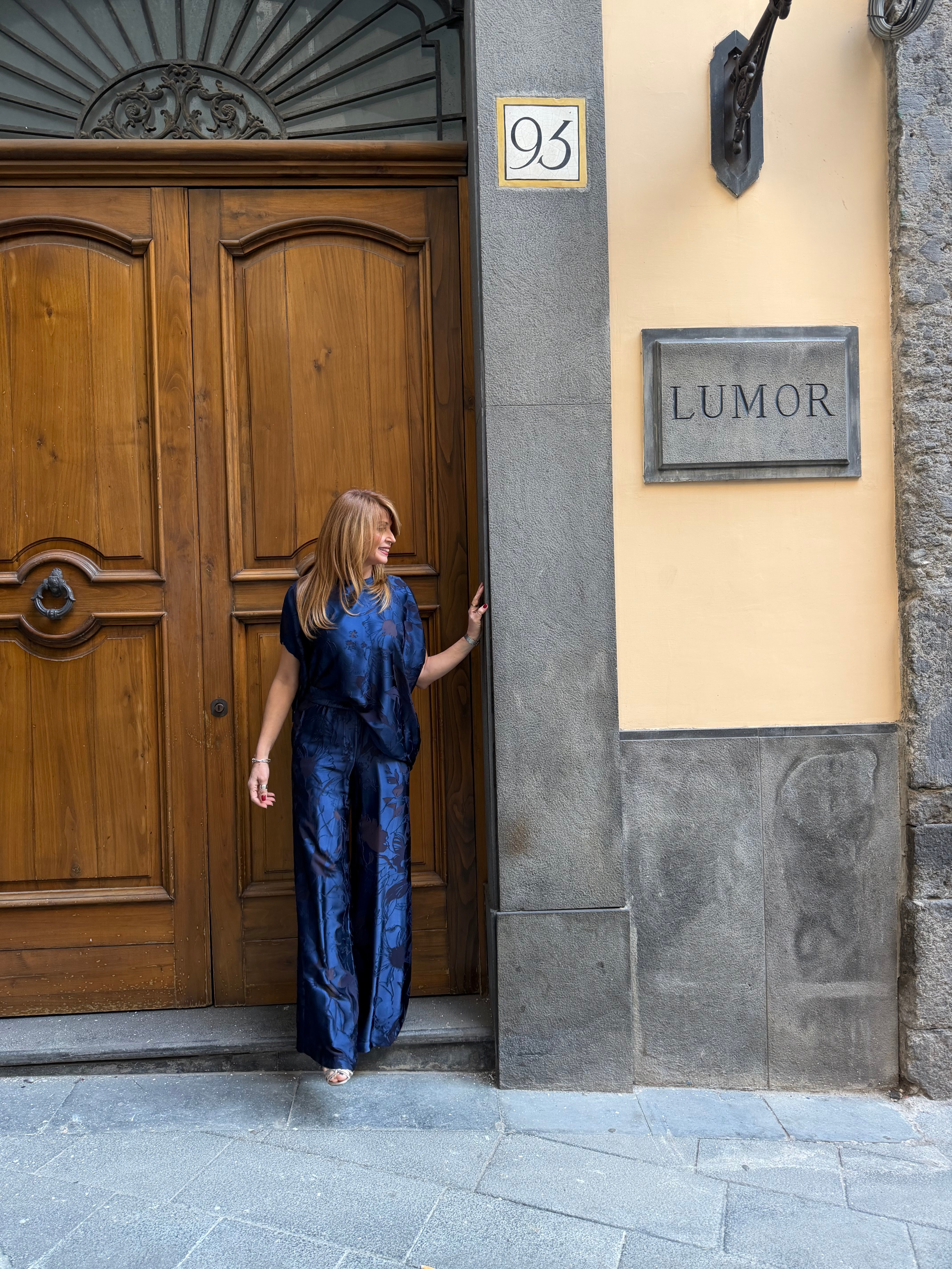 Pantalone gamba larga floreale in raso Icona