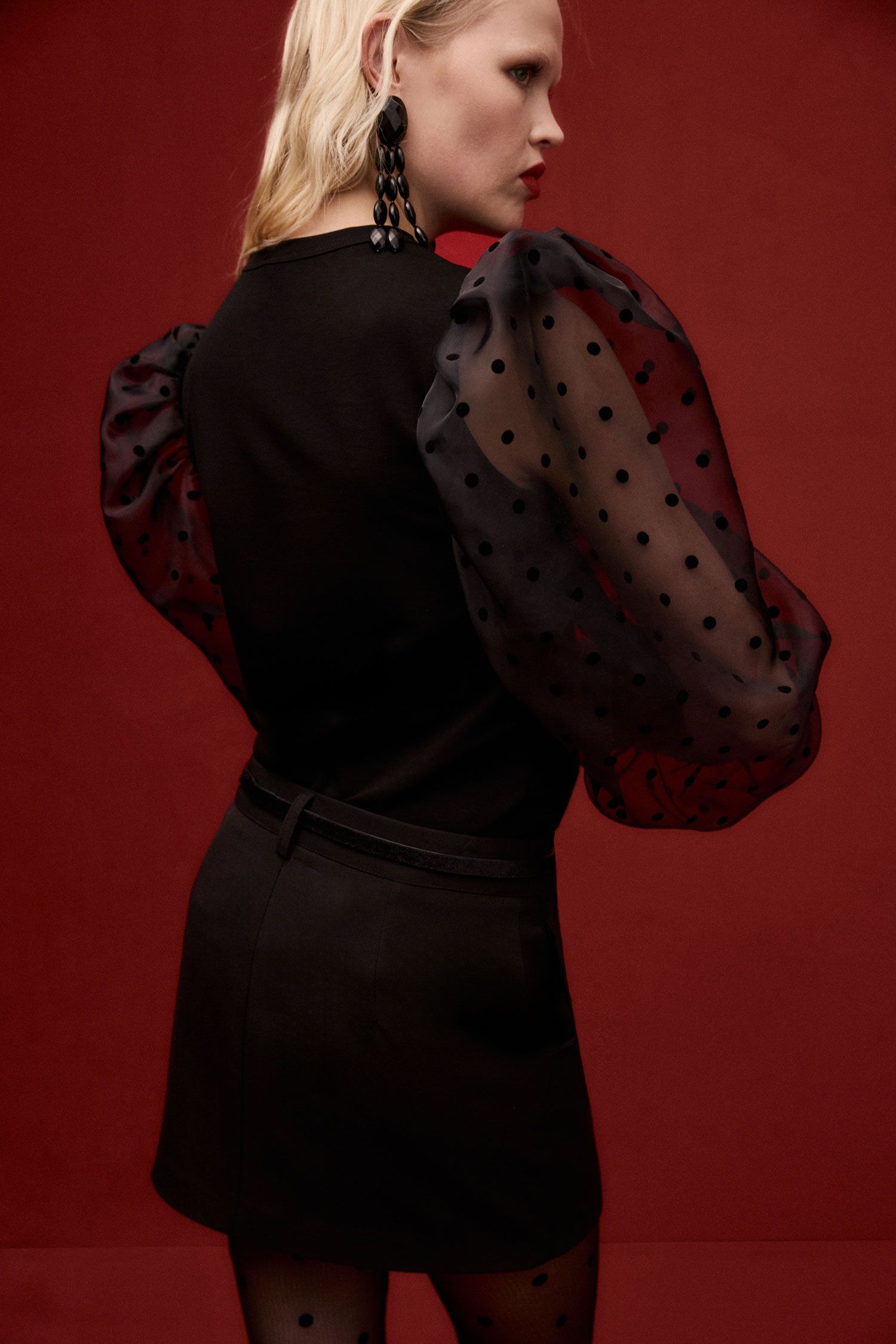 T-Shirt manica lunga con maniche a palloncino pois Imperial