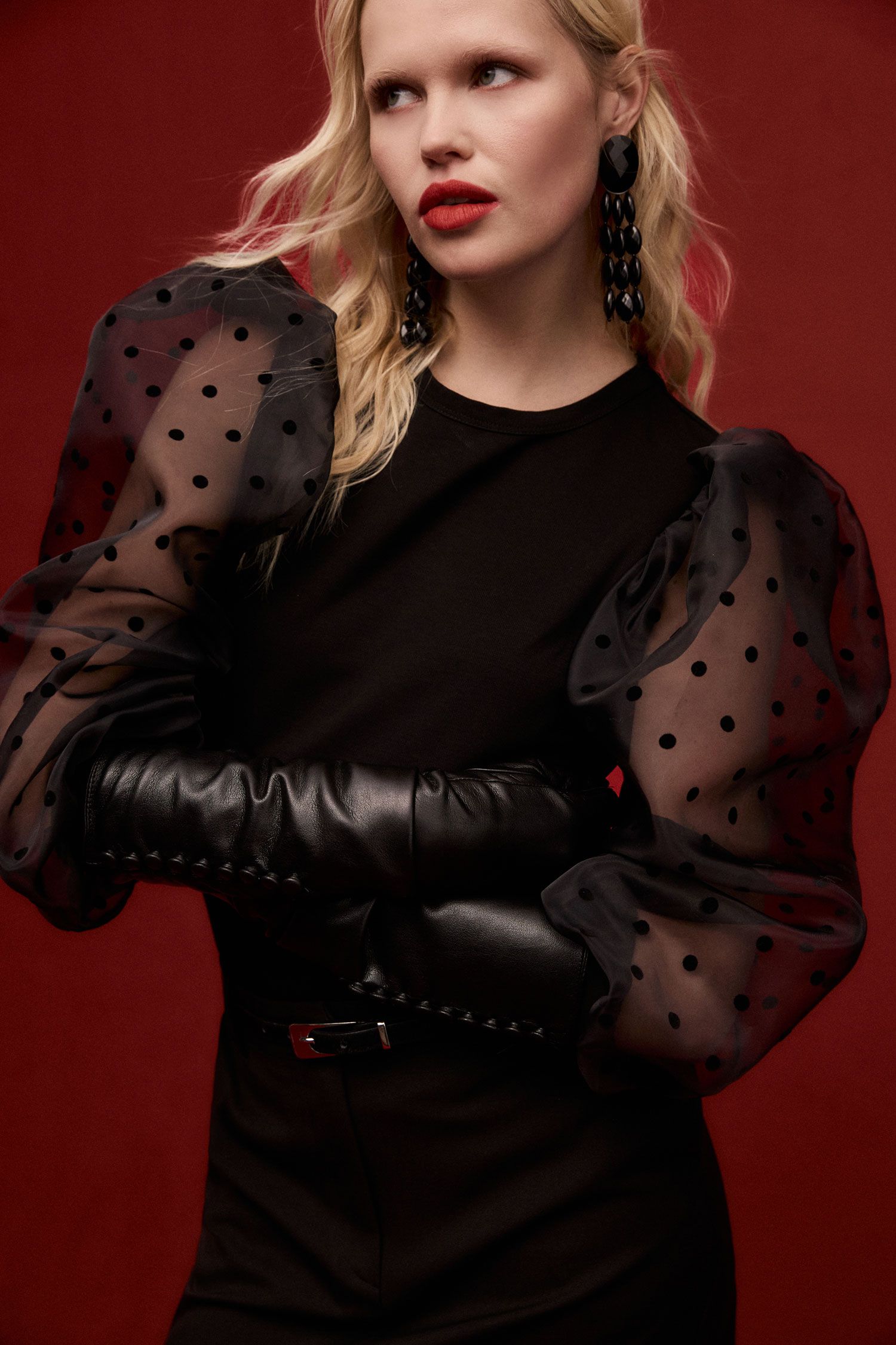 T-Shirt manica lunga con maniche a palloncino pois Imperial