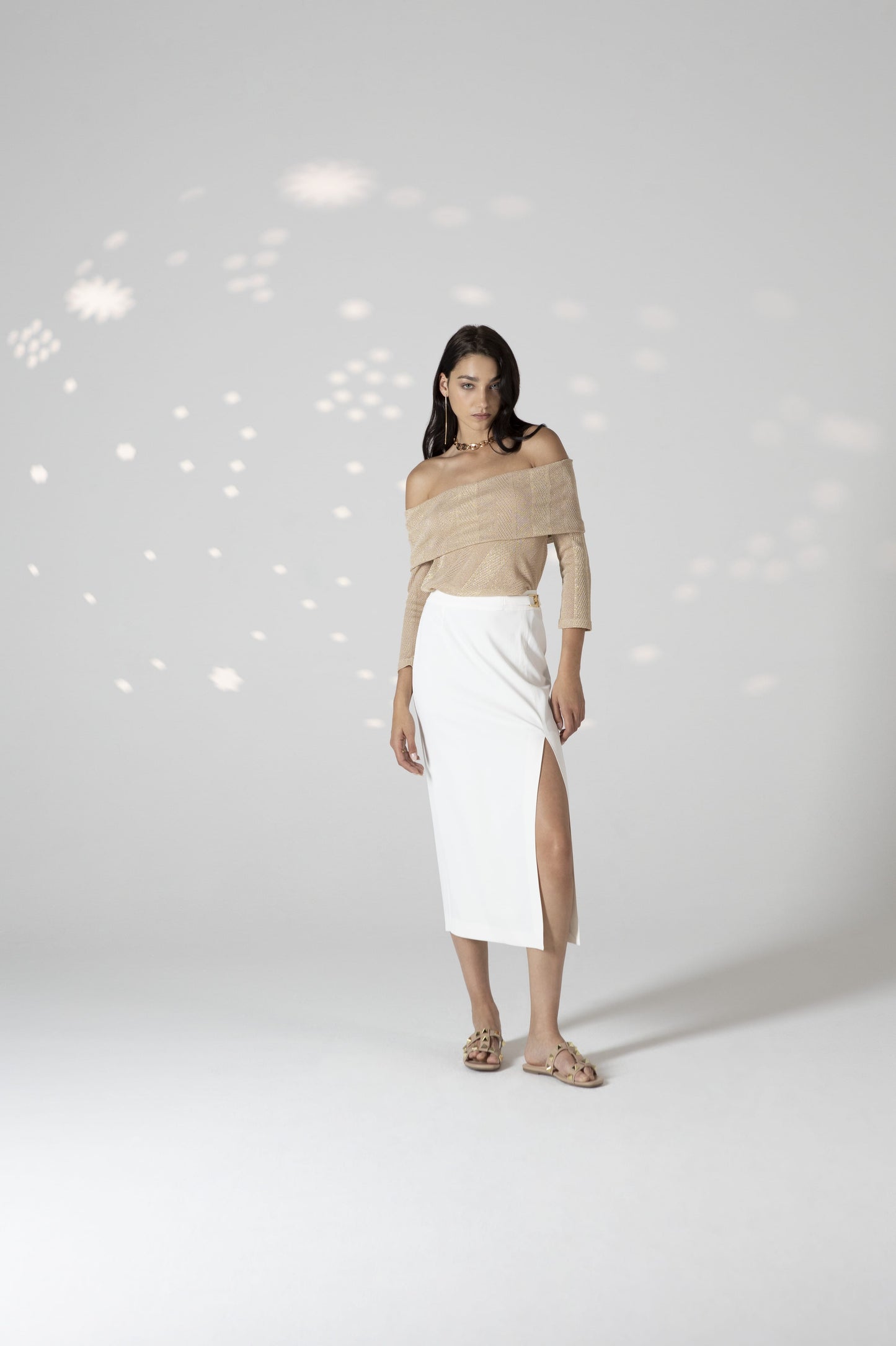 Top in maglia lurex con scollo a barca Hanita