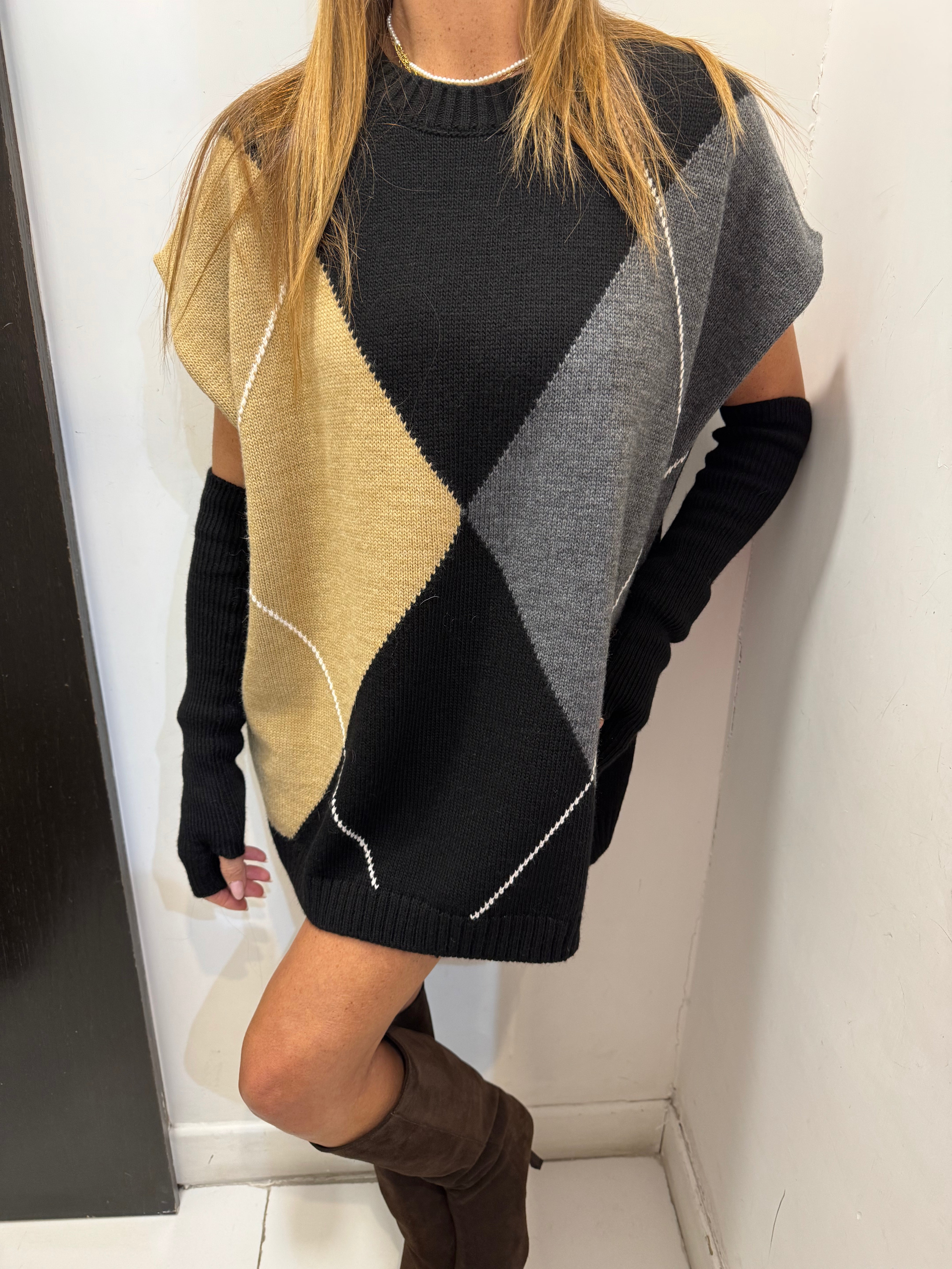 Maxi gilet a rombi con manicotti Angela Davis