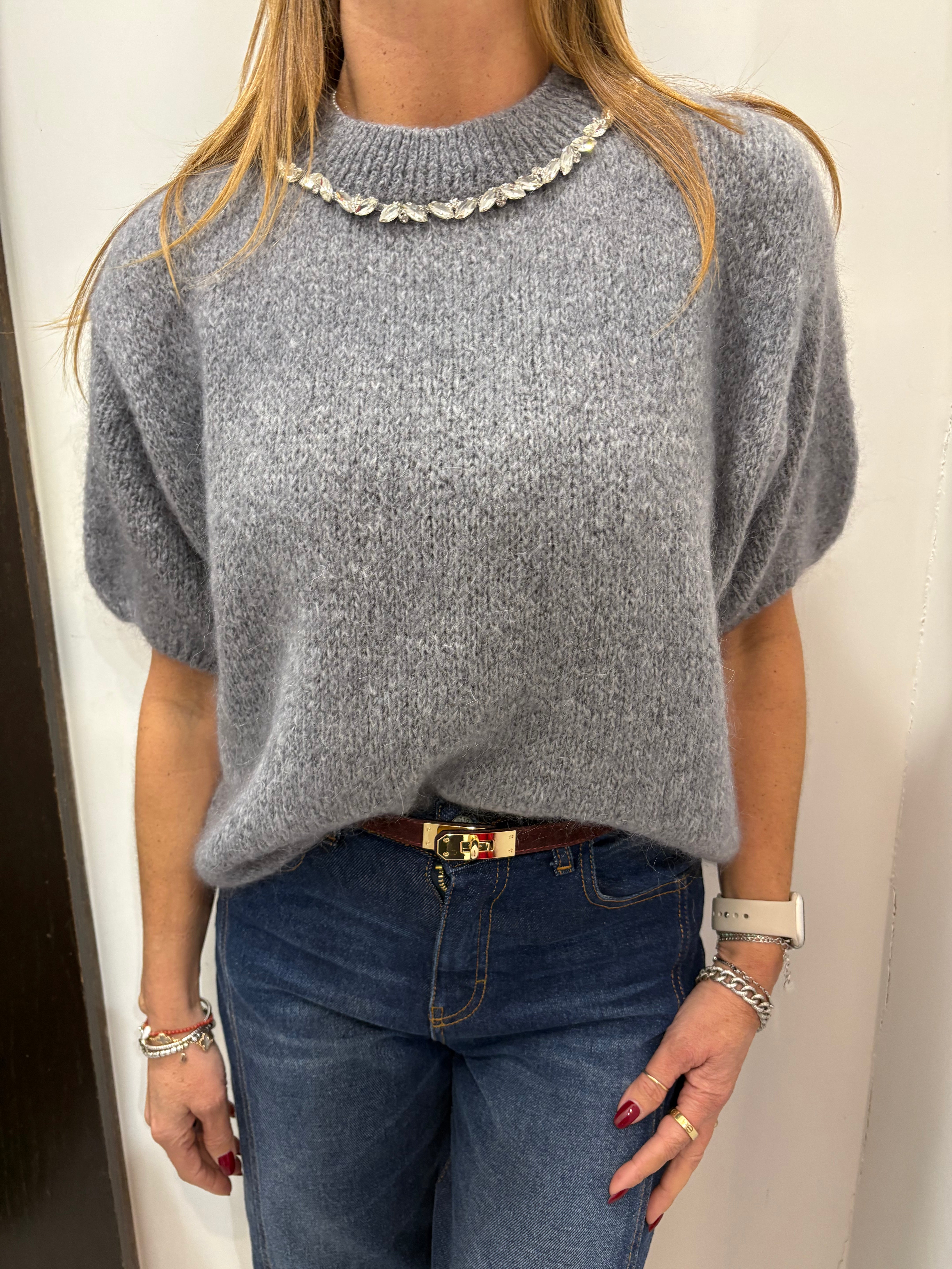 Maglia misto mohair con girocollo strass Emisphere