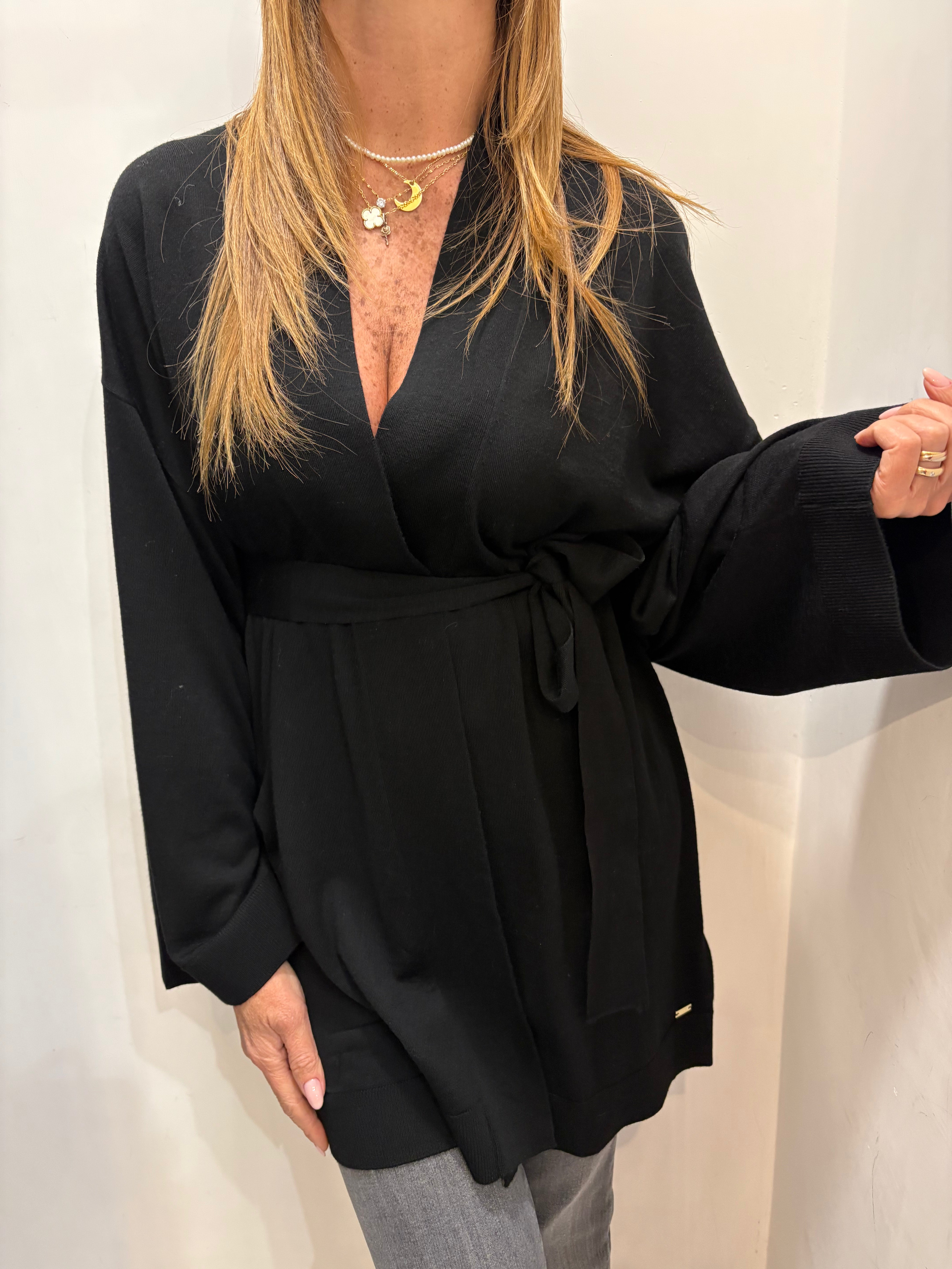 Cardigan Kimono in Lana Merinos con Cintura Kaos Donna