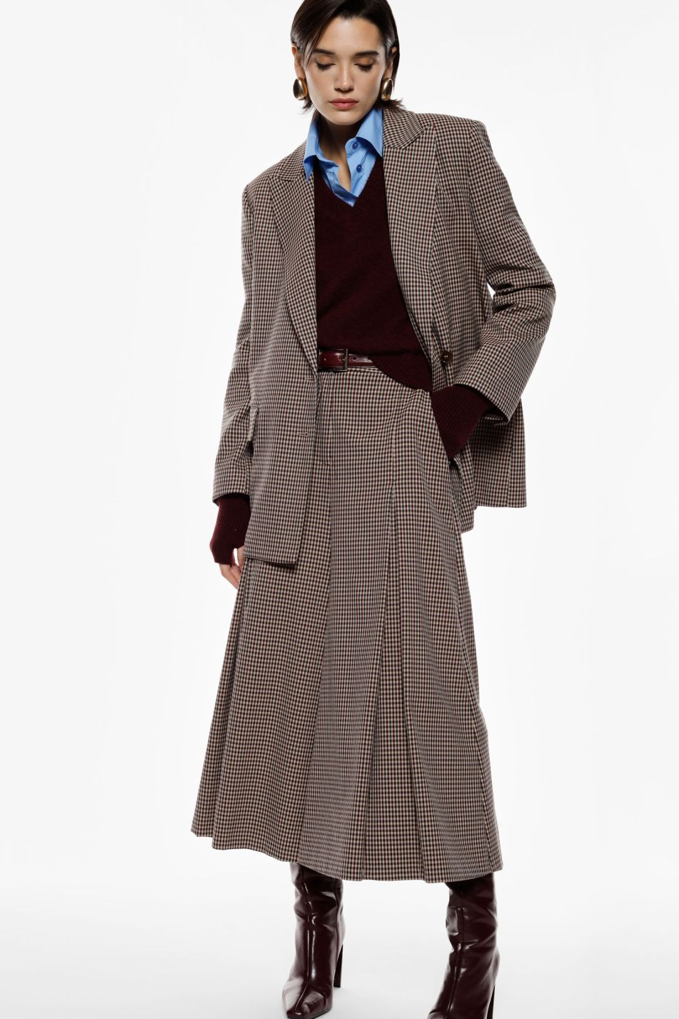 Pantaloni palazzo ampi a quadri con pinces Imperial