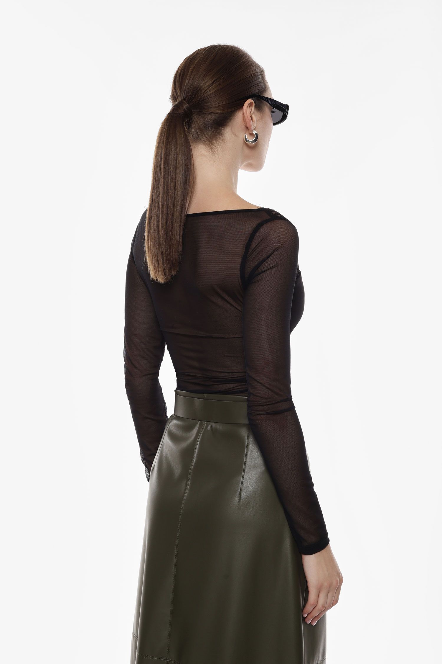 Body con maniche lunghe in tulle e pizzo Imperial