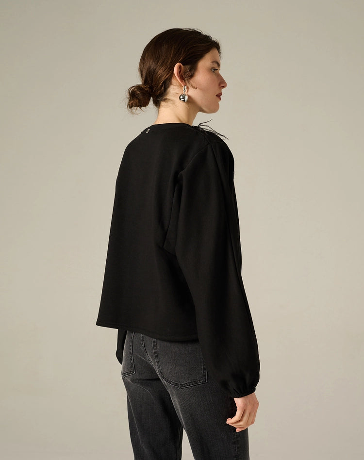 Felpa con piume decorative e maniche ampie Manila Grace