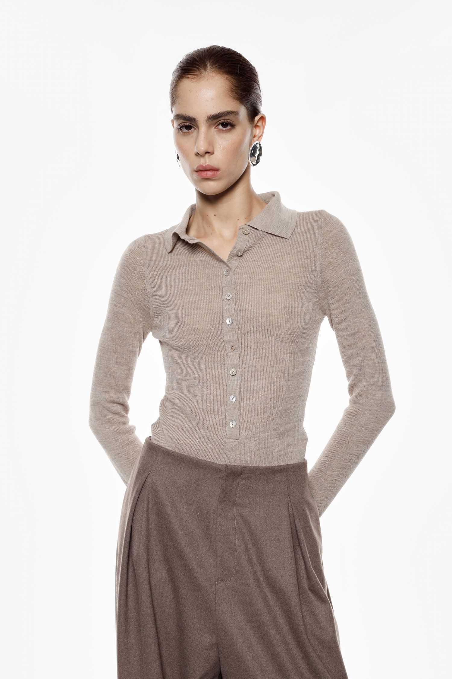 Maglione pullover a costine con collo polo Imperial