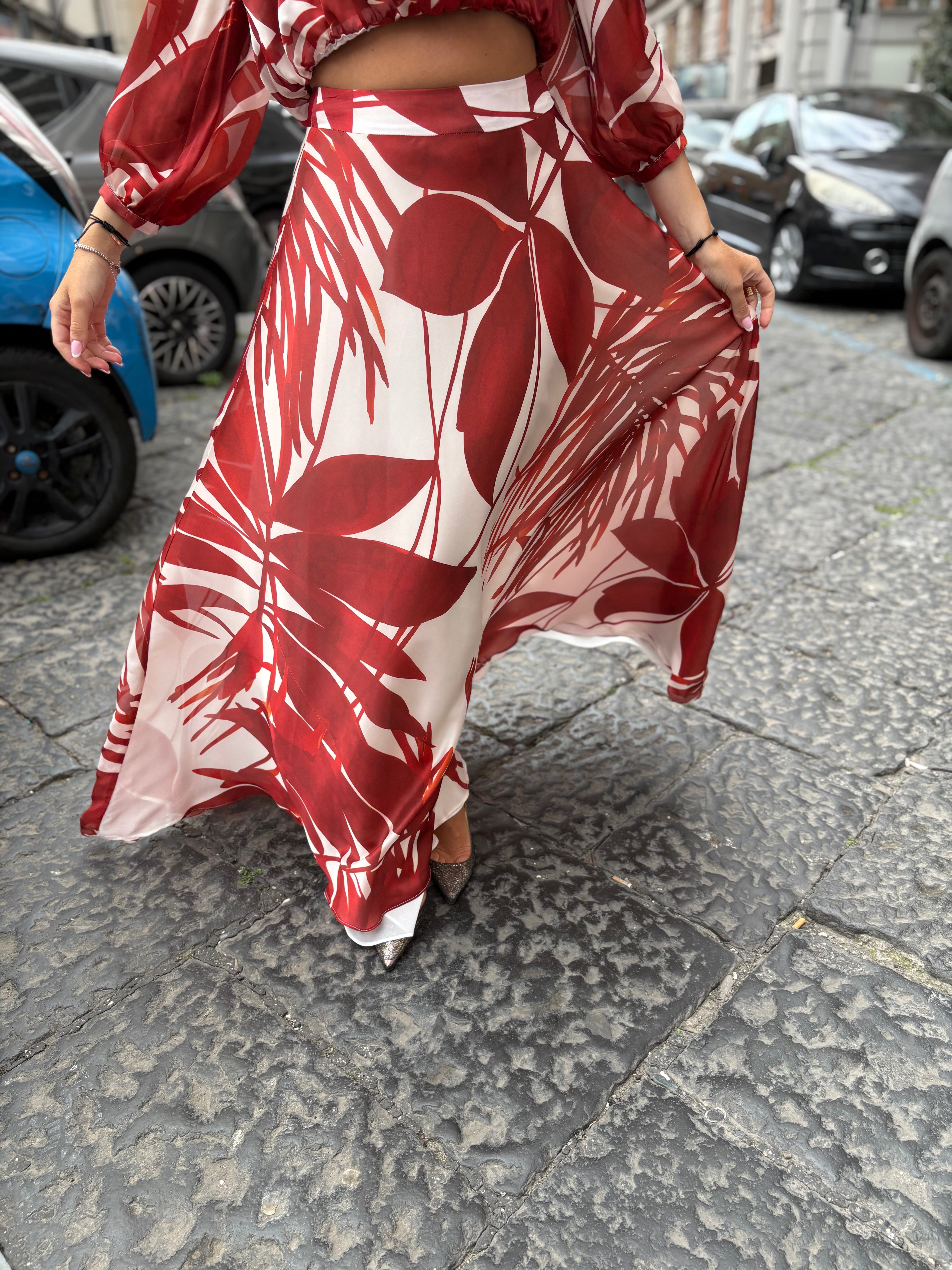 Gonnellone in chiffon stampa foglie Hanita