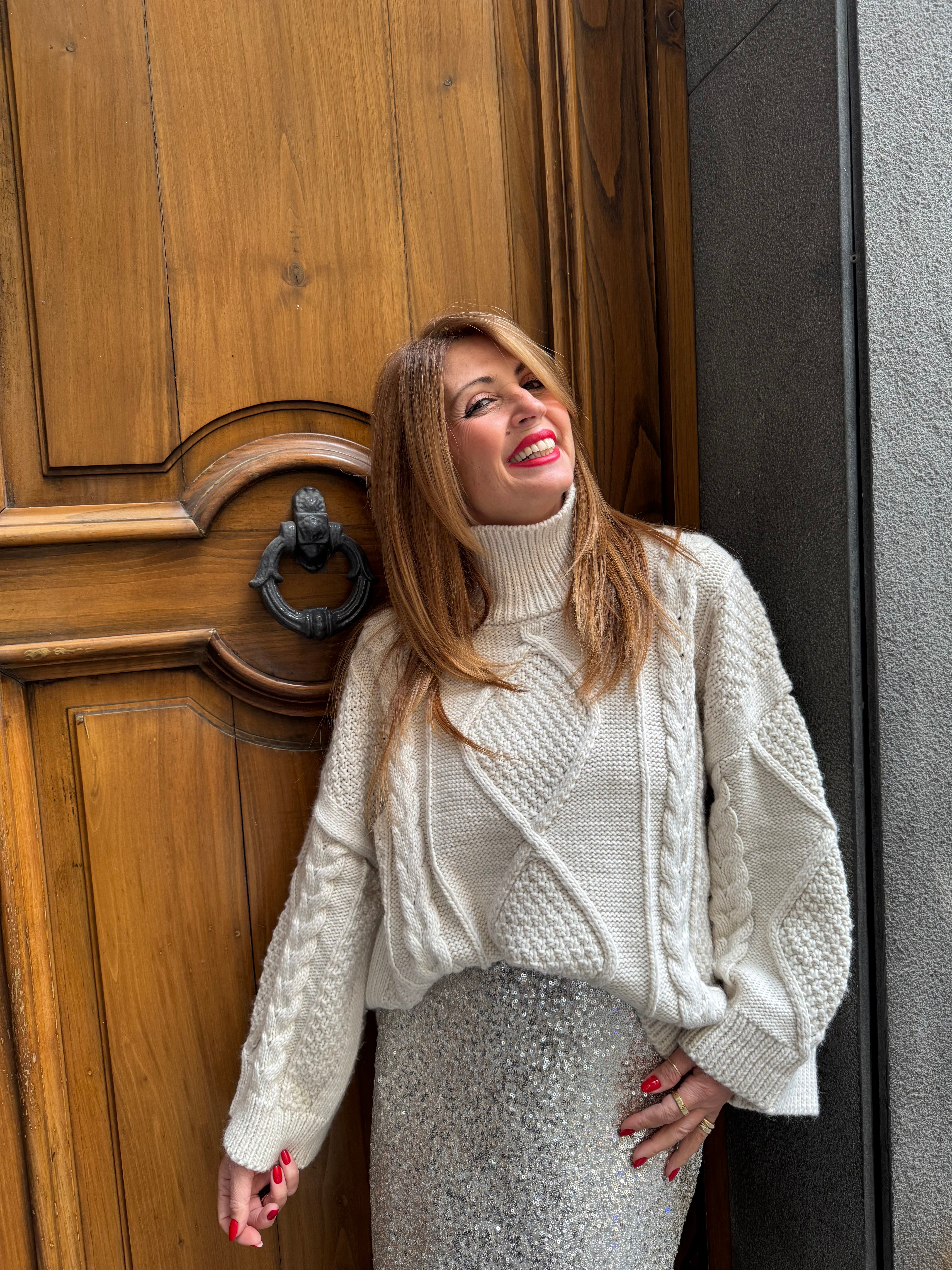 Maglione trecce collo alto vestibilità ampia Imperial