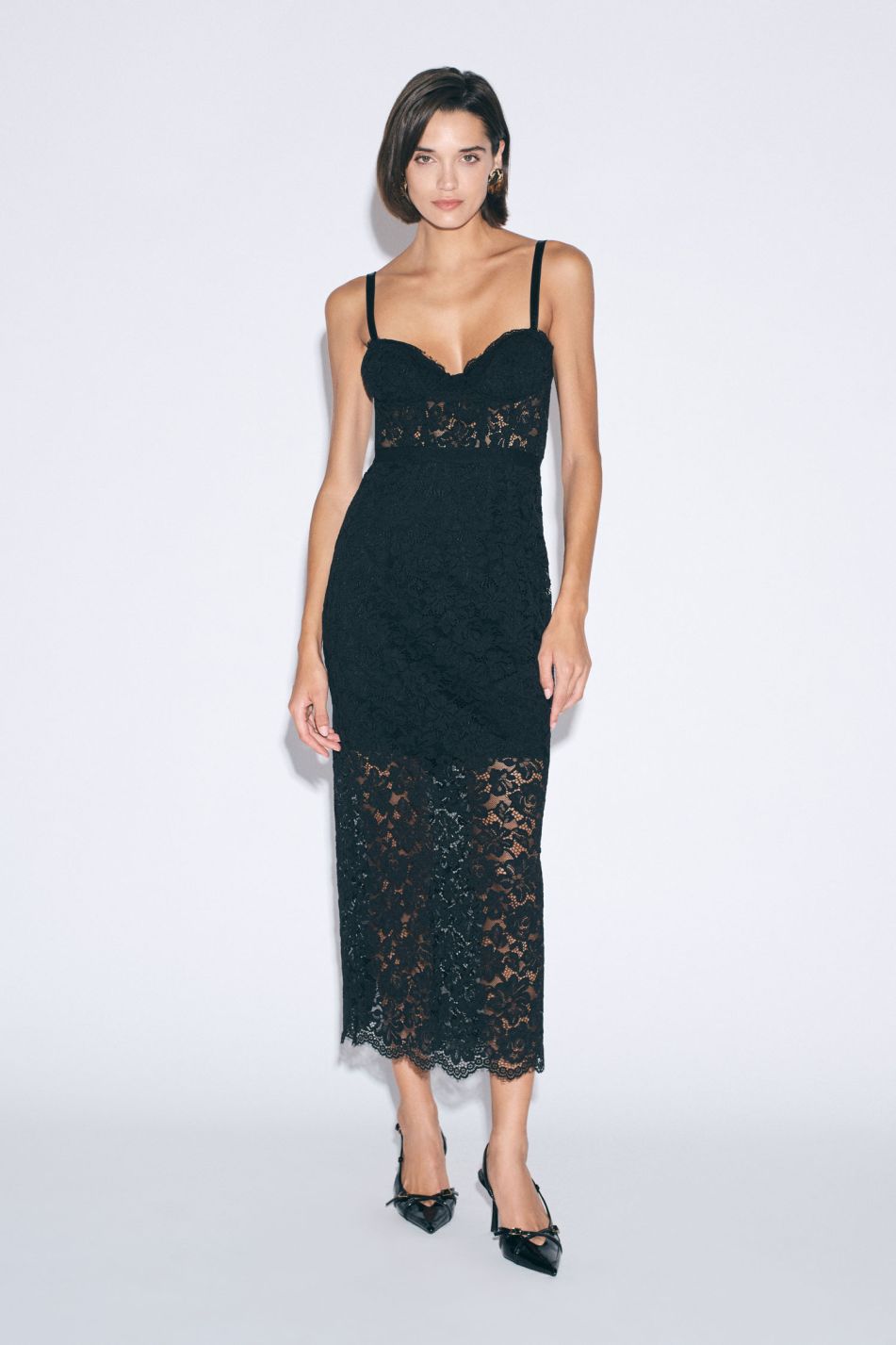 Abito midi in pizzo con spalline e scollo cuore Imperial