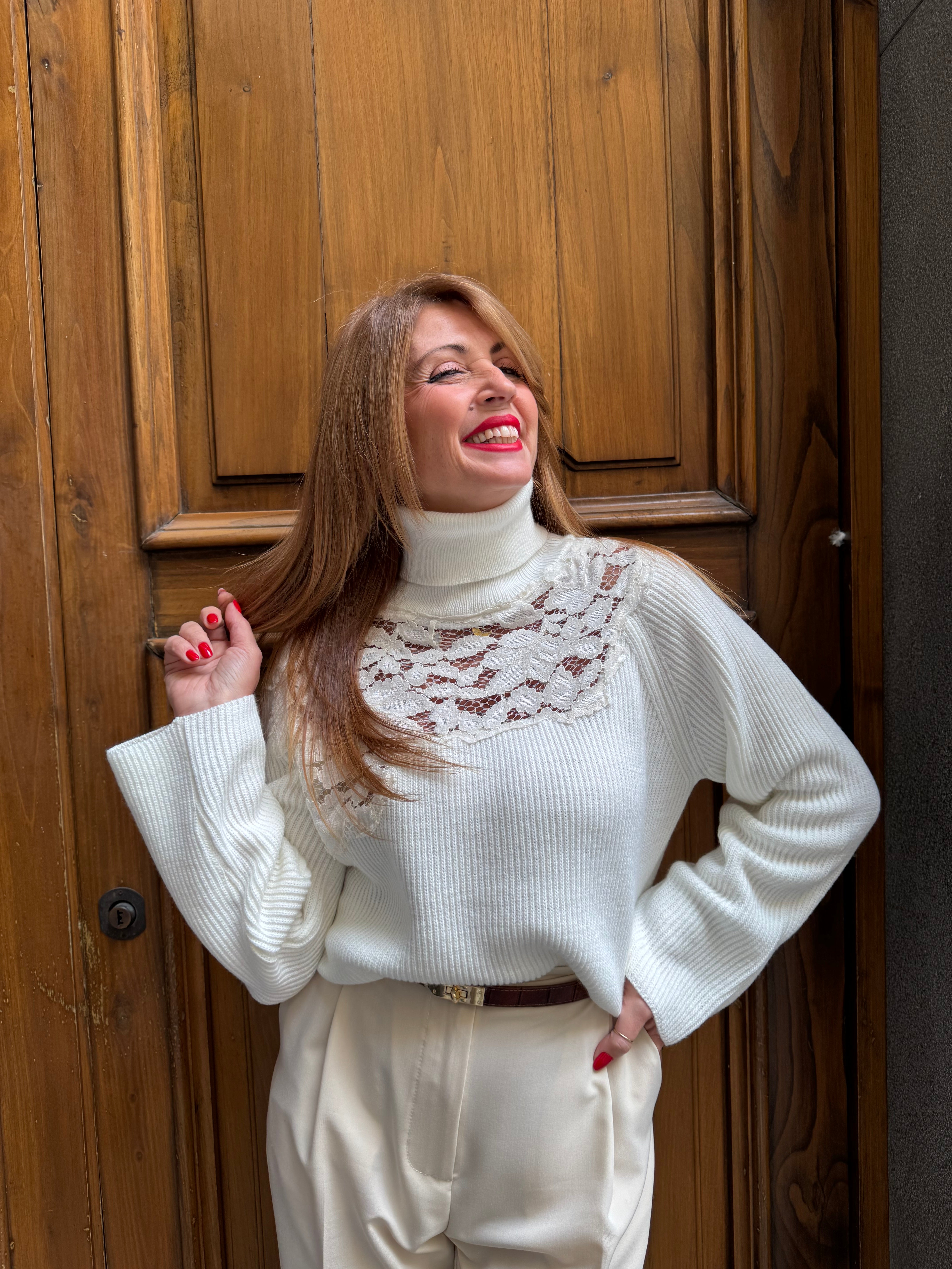 Maglia dolcevita con inserti in pizzo Imperial