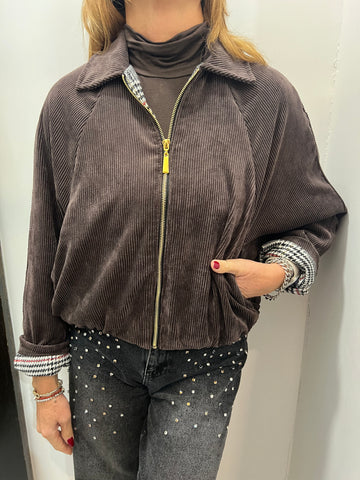 Bomber in velluto millerighe con fodera pied de poule Emisphere