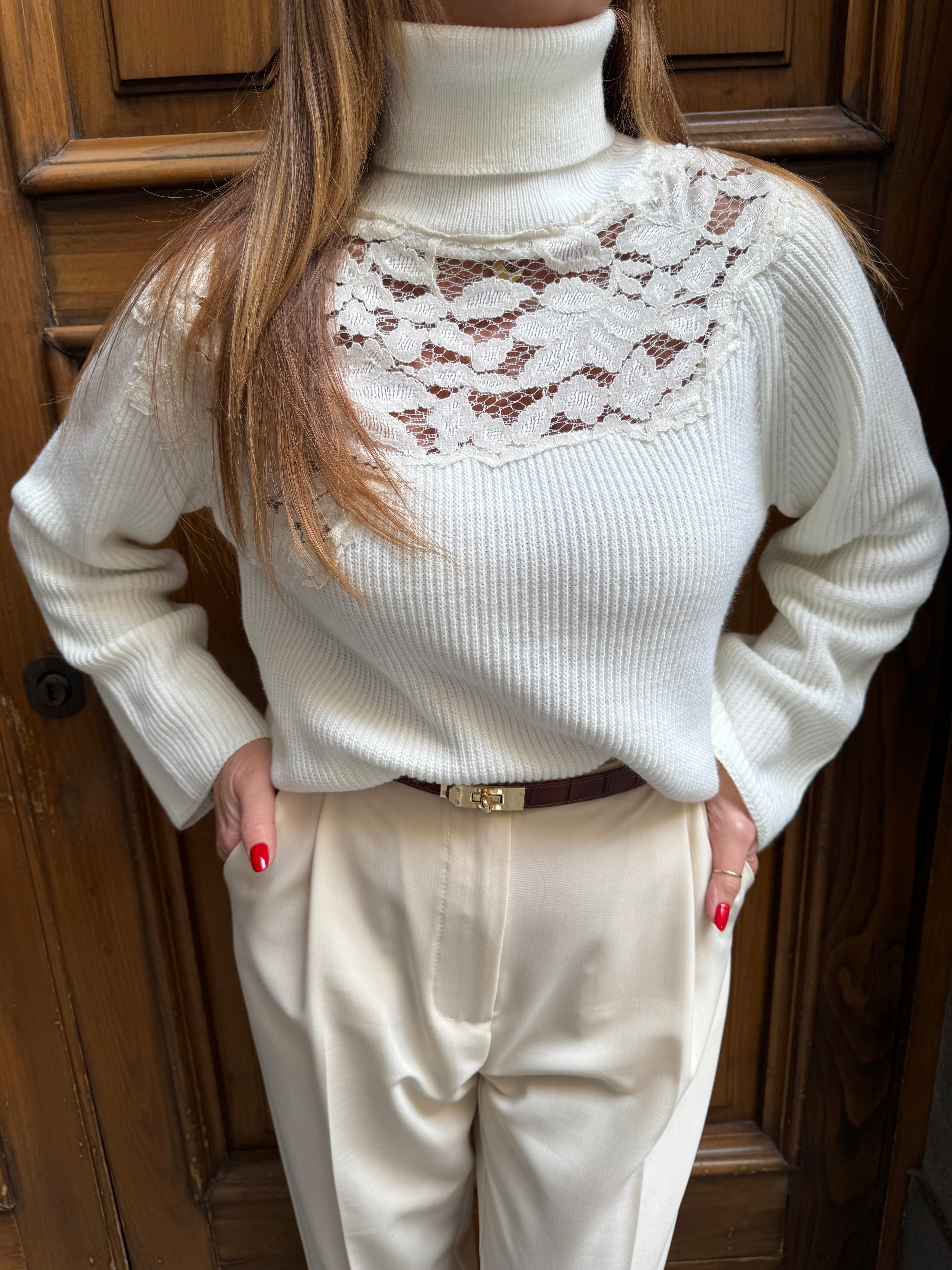 Maglia dolcevita con inserti in pizzo Imperial